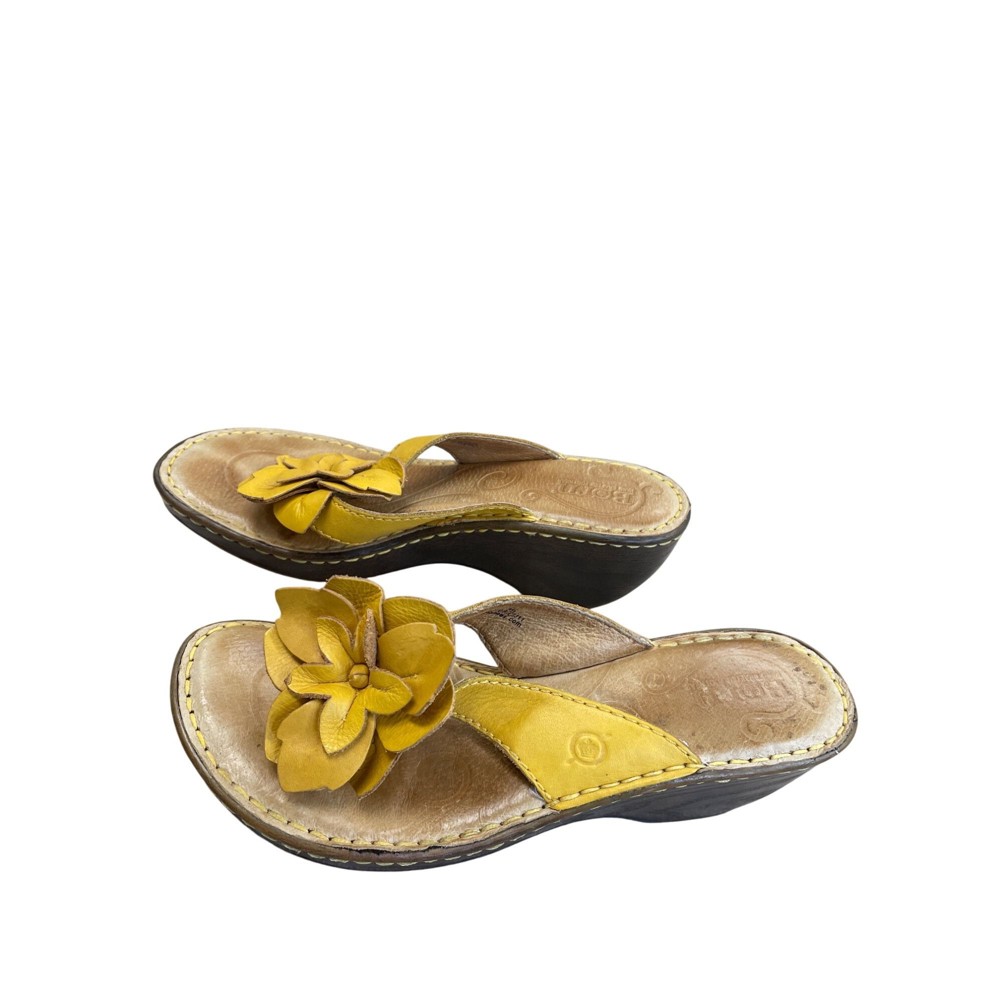 Born Born Womens Yellow Leather Floral 2.5" Wedge Sandals Size 8/ Size US 8 / IT 38 - 3 Thumbnail