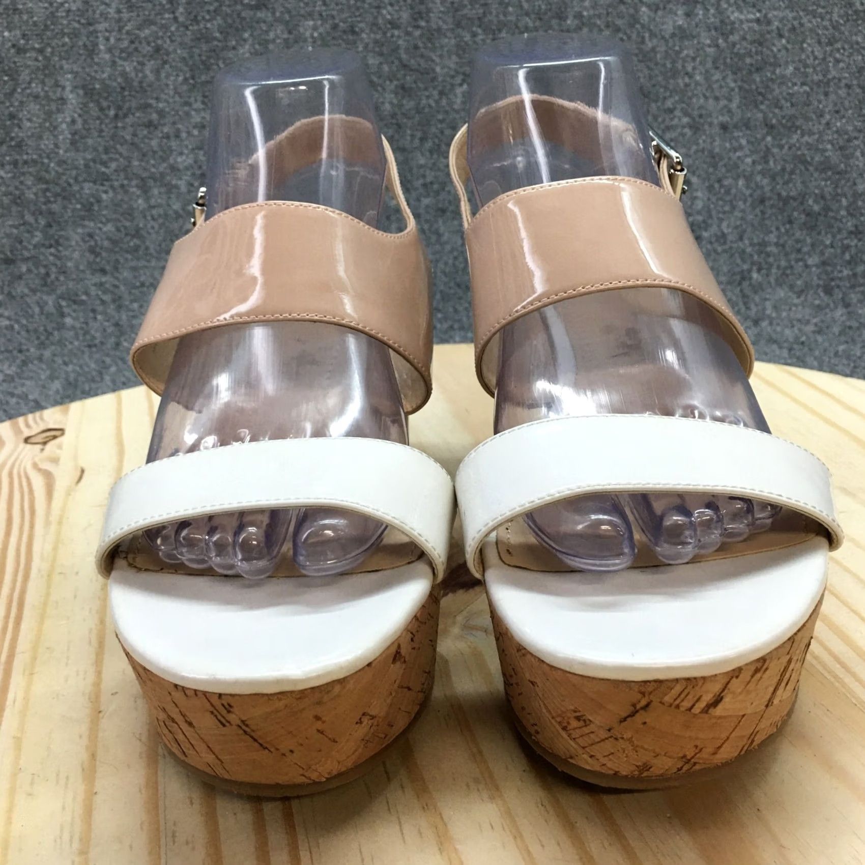 Calvin Klein Calvin Klein Sandals Womens 9.5 M Lorianne Slingback White Leather Cork Wedge Size US 10 / IT 40 - 4 Thumbnail