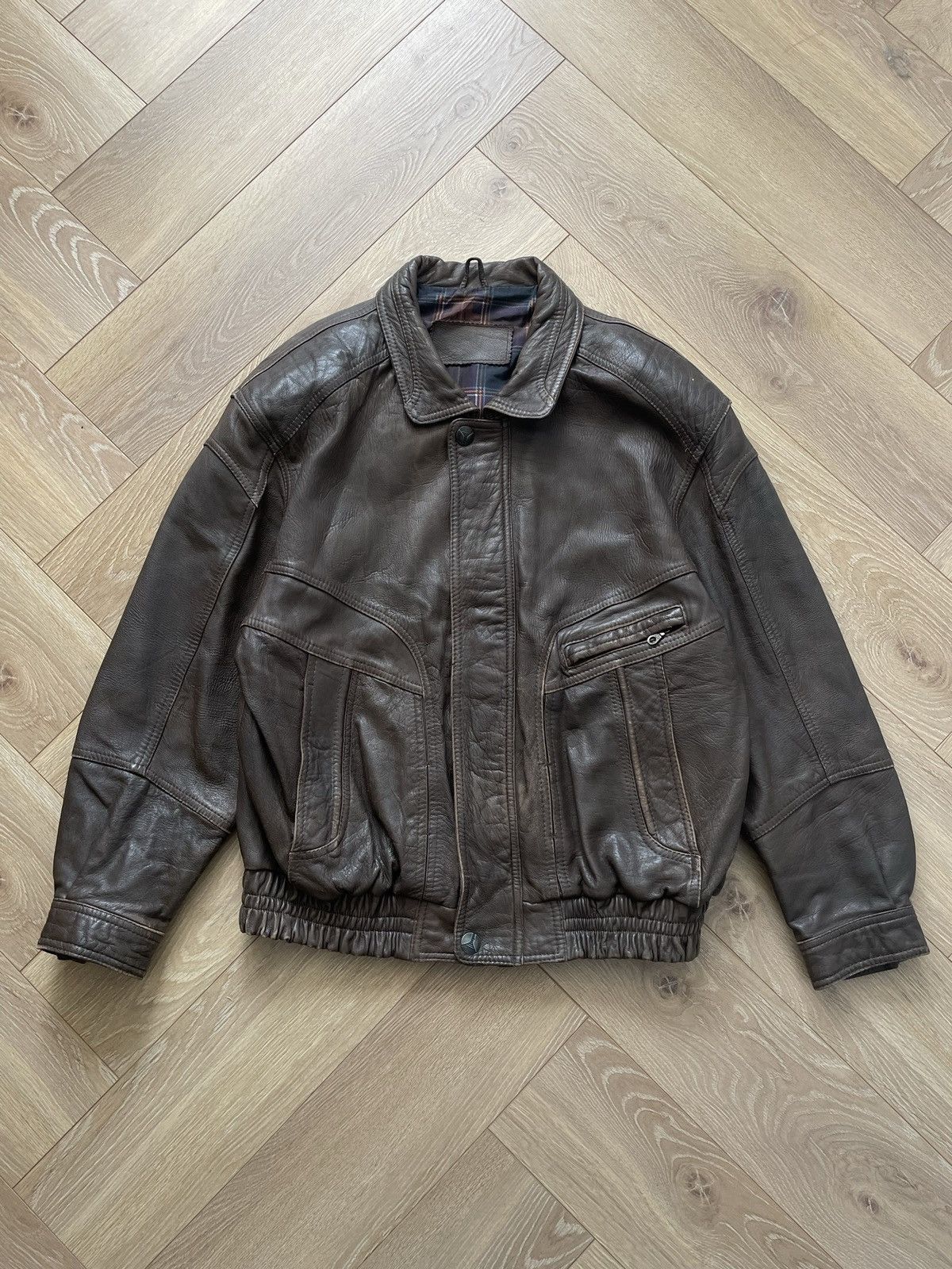 Vintage Washed Brown Retro 90s Genuine Real Leater Bomber Punk Rock Size US XL / EU 56 / 4 - 1 Thumbnail