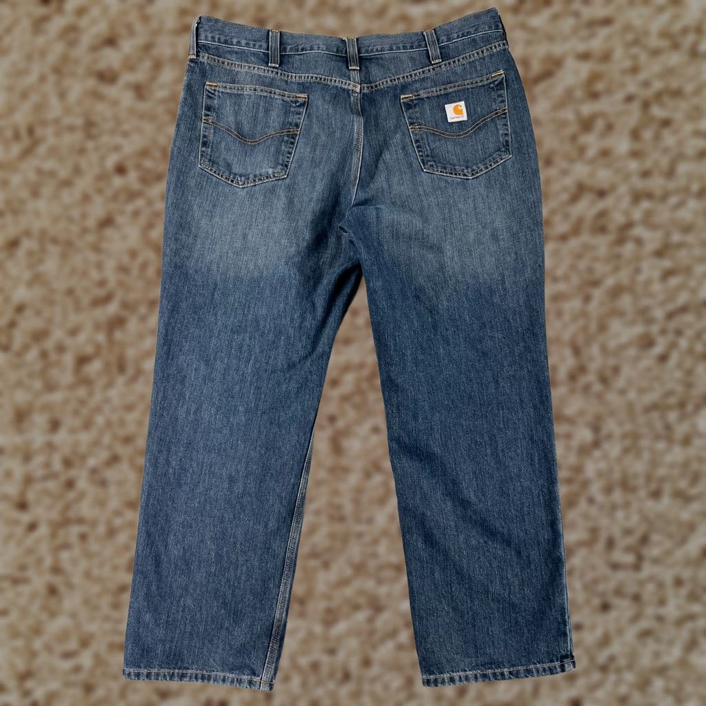Carhartt Carhartt Jeans Mens 40 Blue Denim Relaxed Fit 40x30 Cotton Blend 5-Pocket Design Inseam 30 Bootcut Steel Hardware Mid Rise Button Zip Denim Size US 40 / EU 56 - 1 Thumbnail