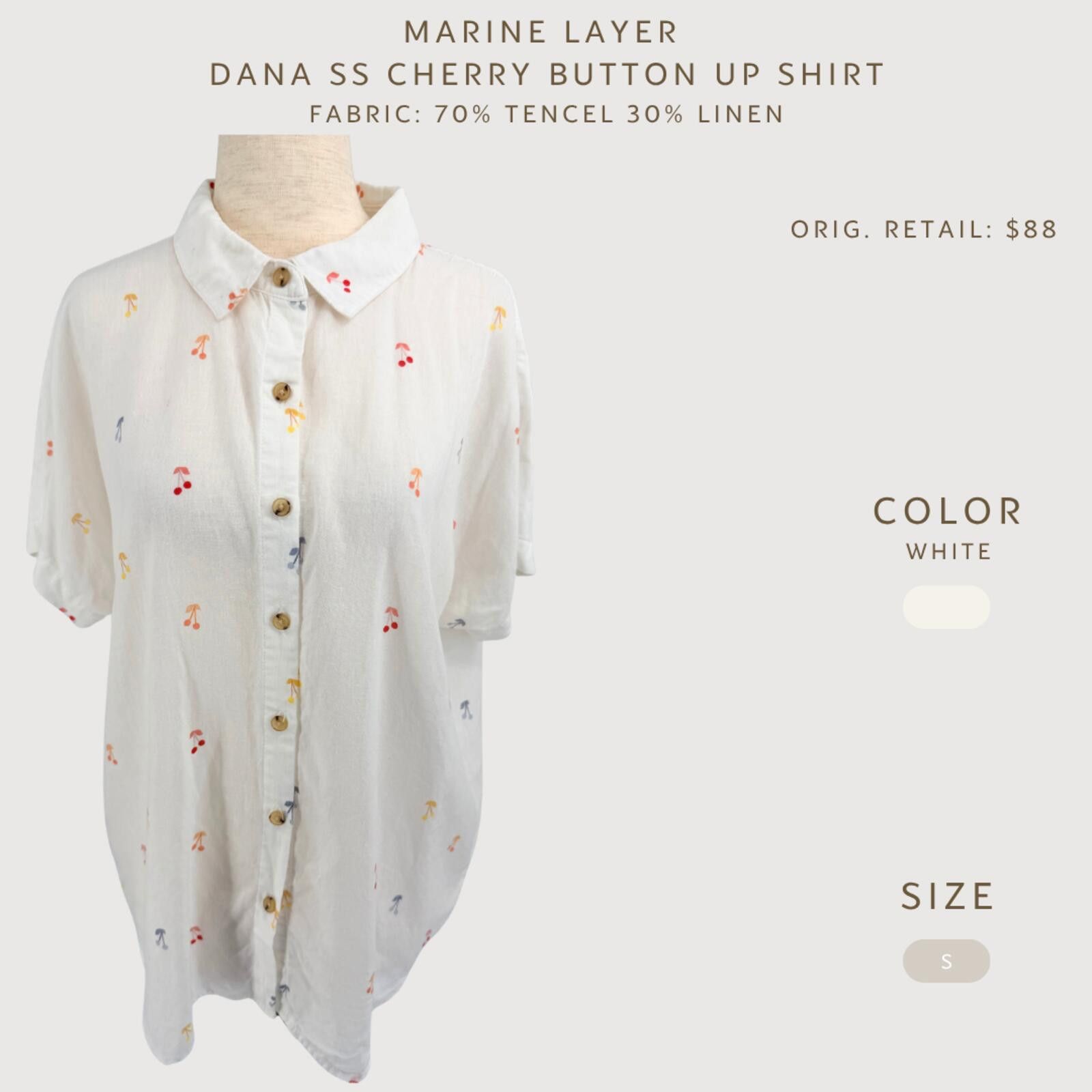 Marine Layer Marine Layer Cherry Button Up Shirt White S Size S / US 4 / IT 40 - 2 Thumbnail