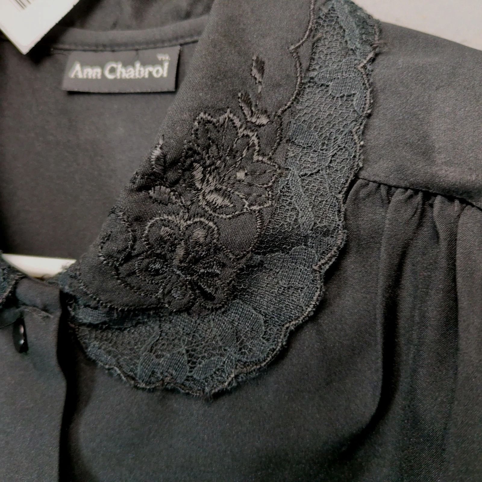 Vintage Ann Chabrol Black Blouse Women's L Lace Peter Pan Collar Size L / US 10 / IT 46 - 8 Thumbnail