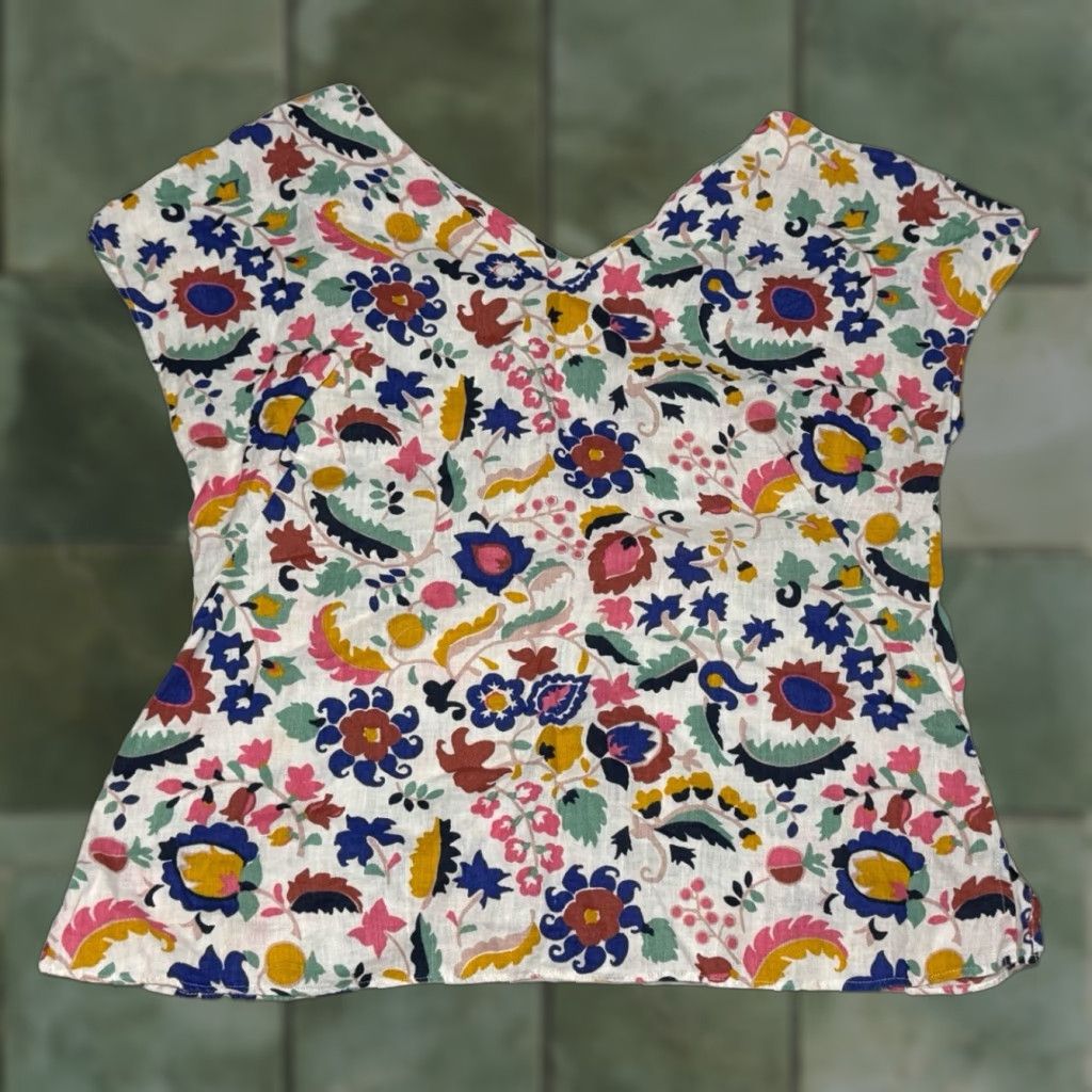 Boden VINTAGE Boden Women Blouse Size 10 Linen Floral V-Neck Short Sleeve Casual Spring Summer Fall Size L / US 10 / IT 46 - 1 Thumbnail
