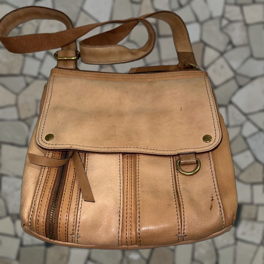 Fossil Morgan Tan Pebbled Leather Crossbody Messenger Shoulder Bag Purse, Women's