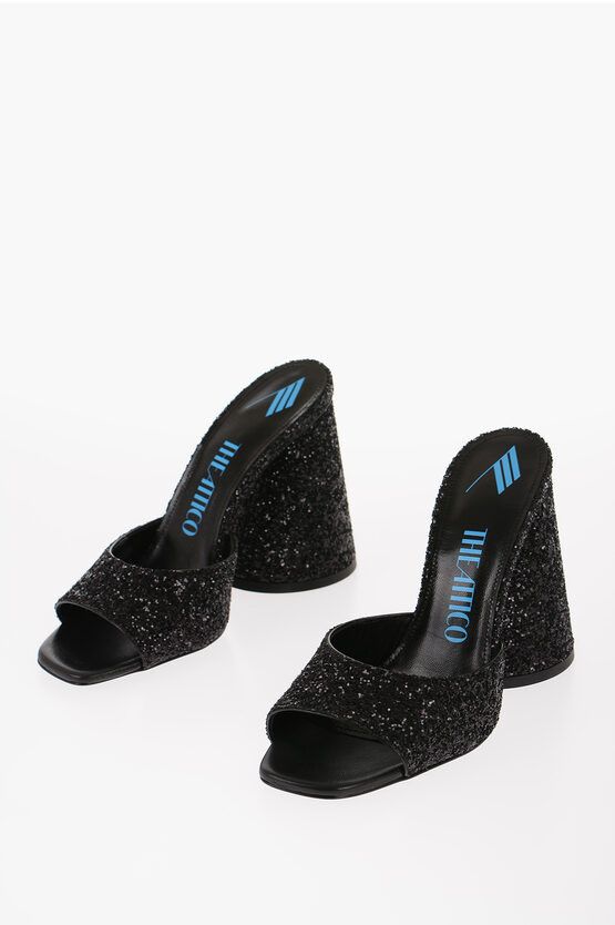 image of The Attico Glittered Leather Luz Mules With Chulk Heel Shoes 10.5Cm in Black, Women's (Size 8)