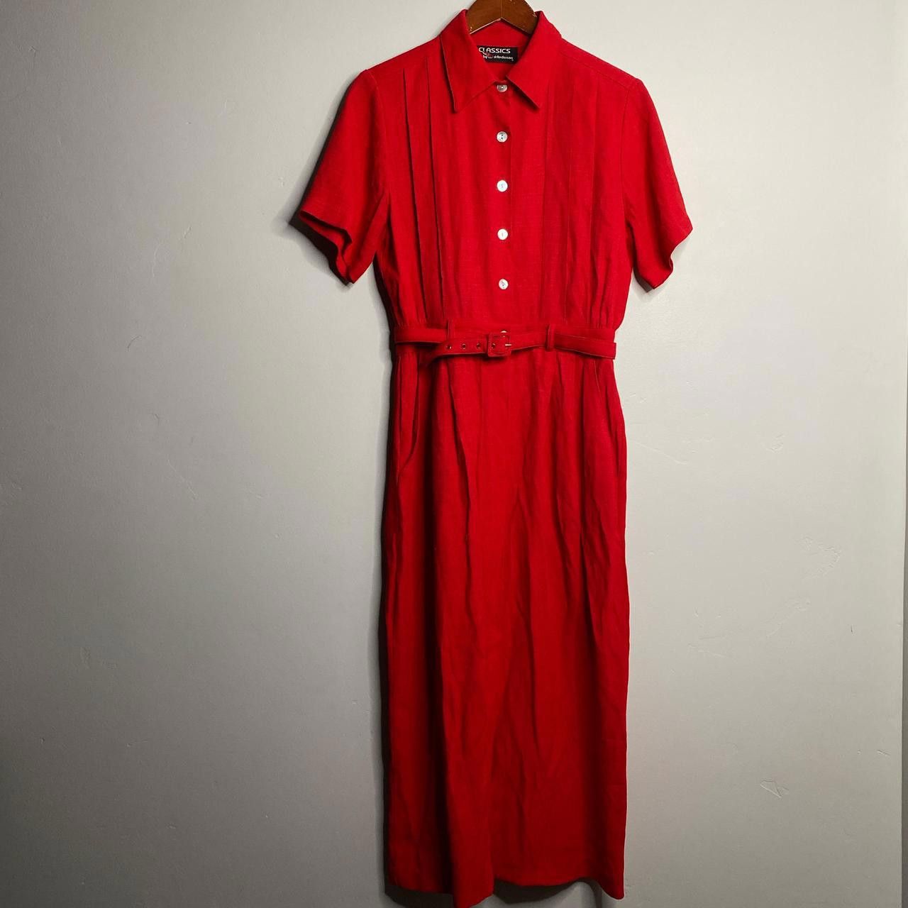 Vintage 80s Red online Dress Windowpane Sleeves Size 8