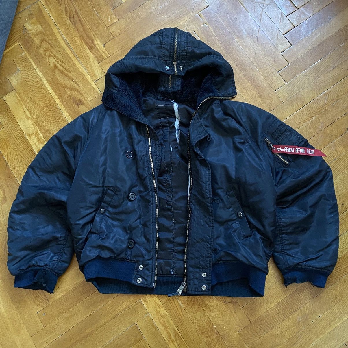 Alpha Industries VINTAGE ALPHA INDUSTRIES DISTRESSED BAGGY BOMBER WITH HOOD Size US XL / EU 56 / 4 - 2 Thumbnail