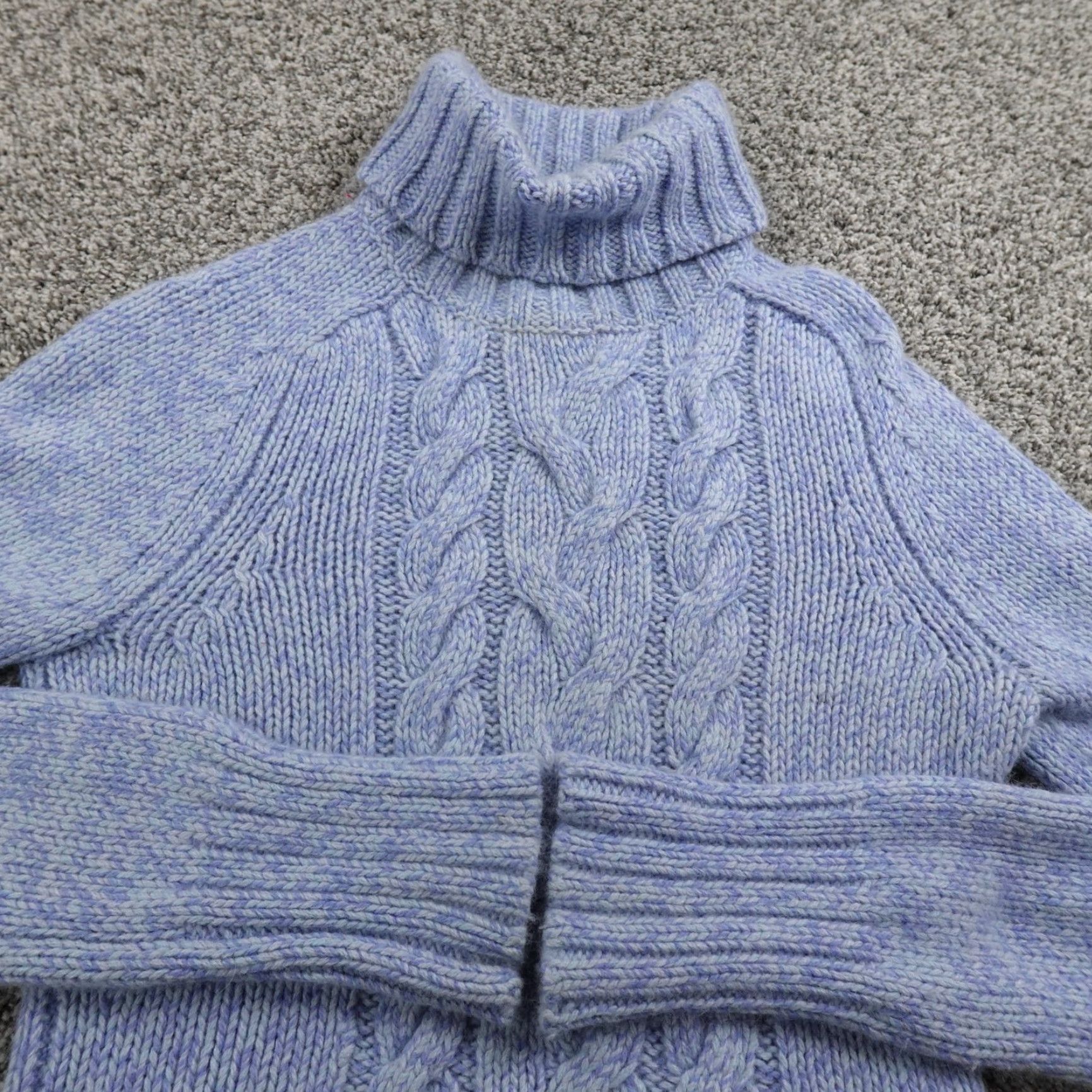 Express Express Sweater Womens M Blue Cable-Knit Turtleneck Pullover Merino Wool Cashmere Angora Size M / US 6-8 / IT 42-44 - 3 Thumbnail