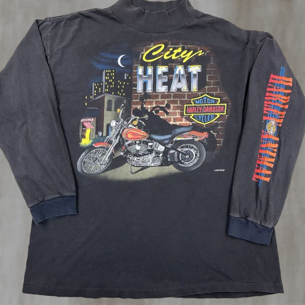 Harley Davidson VINTAGE Harley-Davidson Shirt Men L Black 90s Long Sleeve Graphic Print Logo City Nights Mens Large Black Harley-Davidson 90s Biker Retro Shirt Size US L / EU 52-54 / 3 - 1 Thumbnail