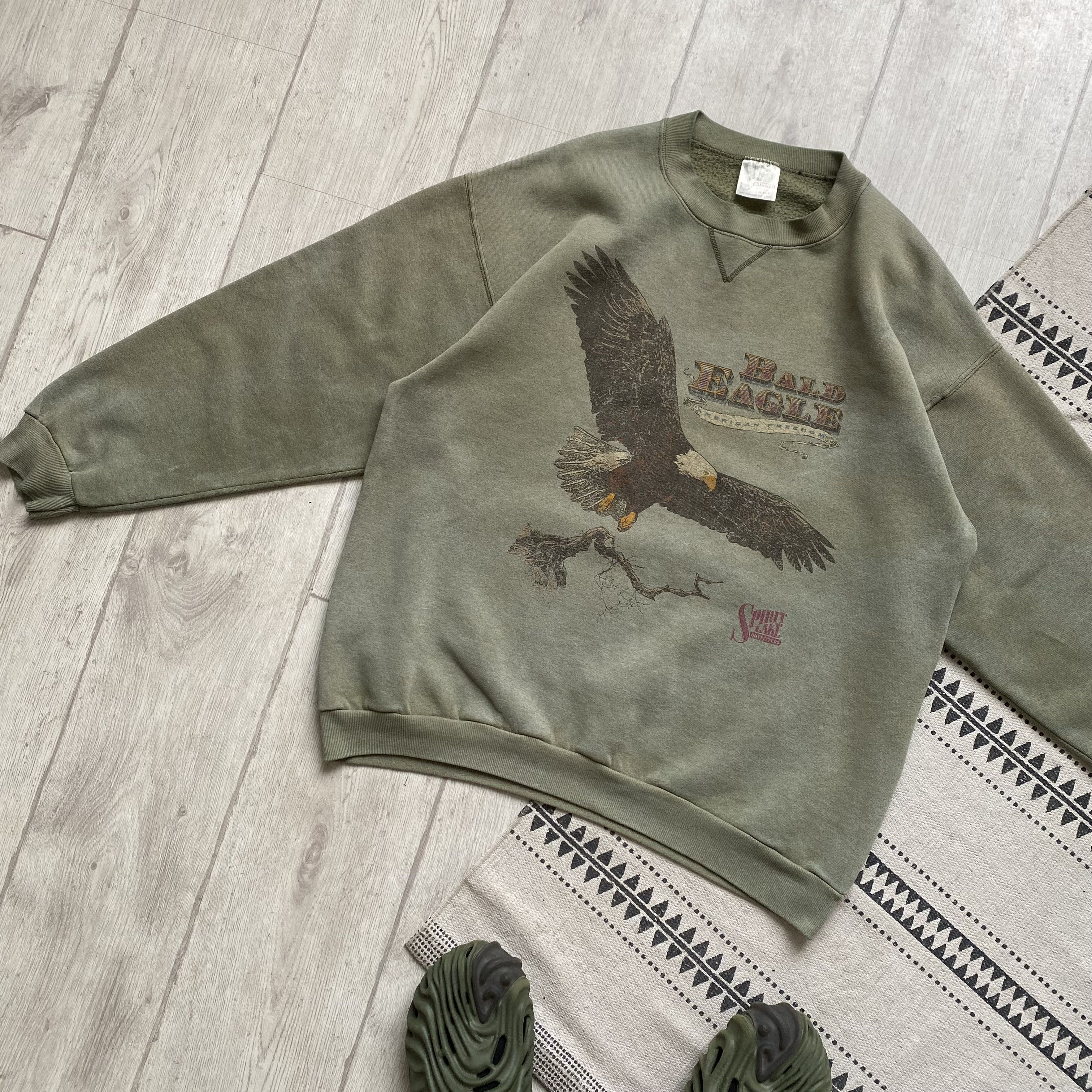 Hanes 🦅Vintage 90s Faded USA Bald Eagle Sweatshirt Nature Y2K Size US L / EU 52-54 / 3 - 8 Thumbnail
