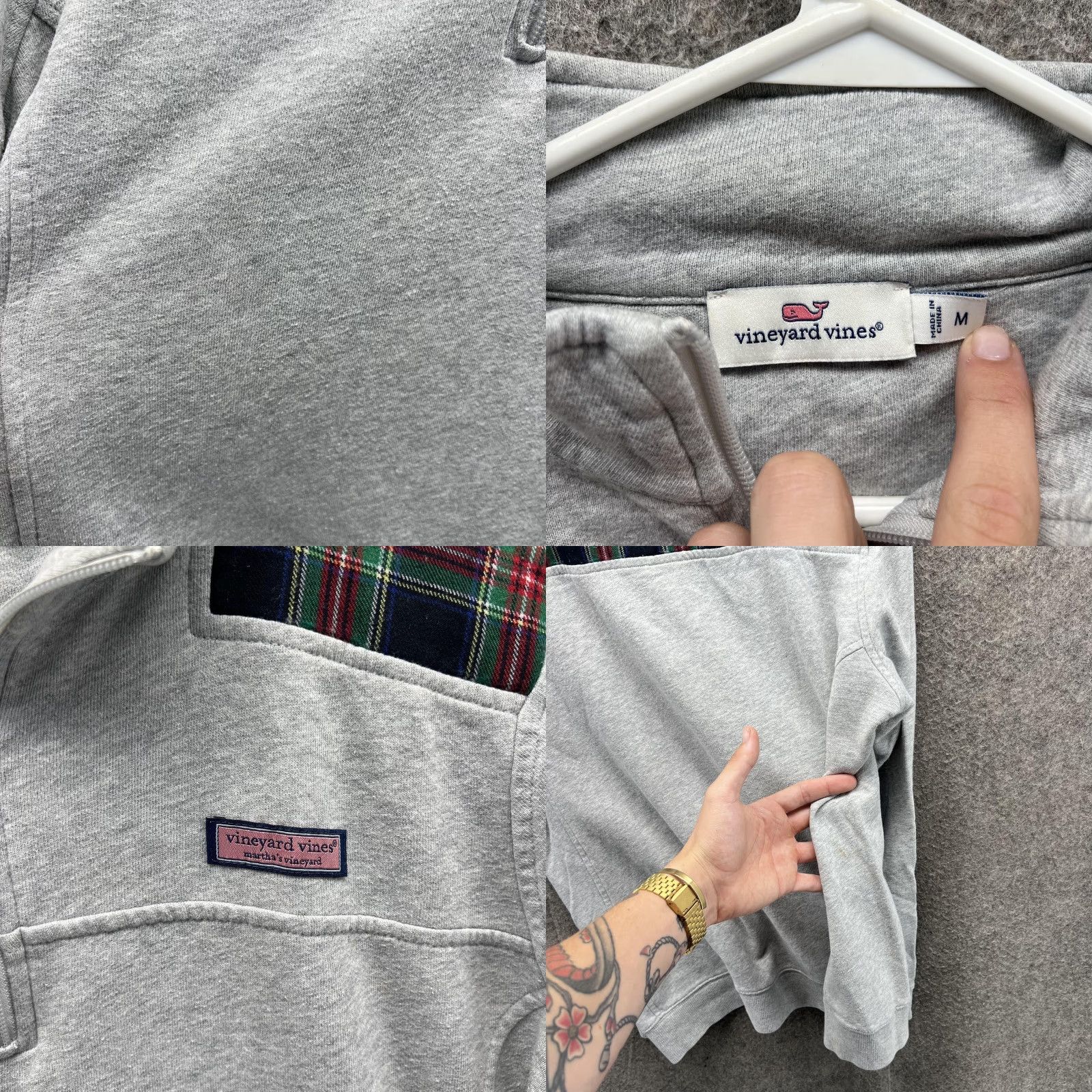 Vineyard Vines Vineyard Vines Shirt Mens Medium Gray Plaid Quarter Zip Pullover Shep Fleece Wool 1/4 Zip Pocket Logo Size US M / EU 48-50 / 2 - 8 Thumbnail