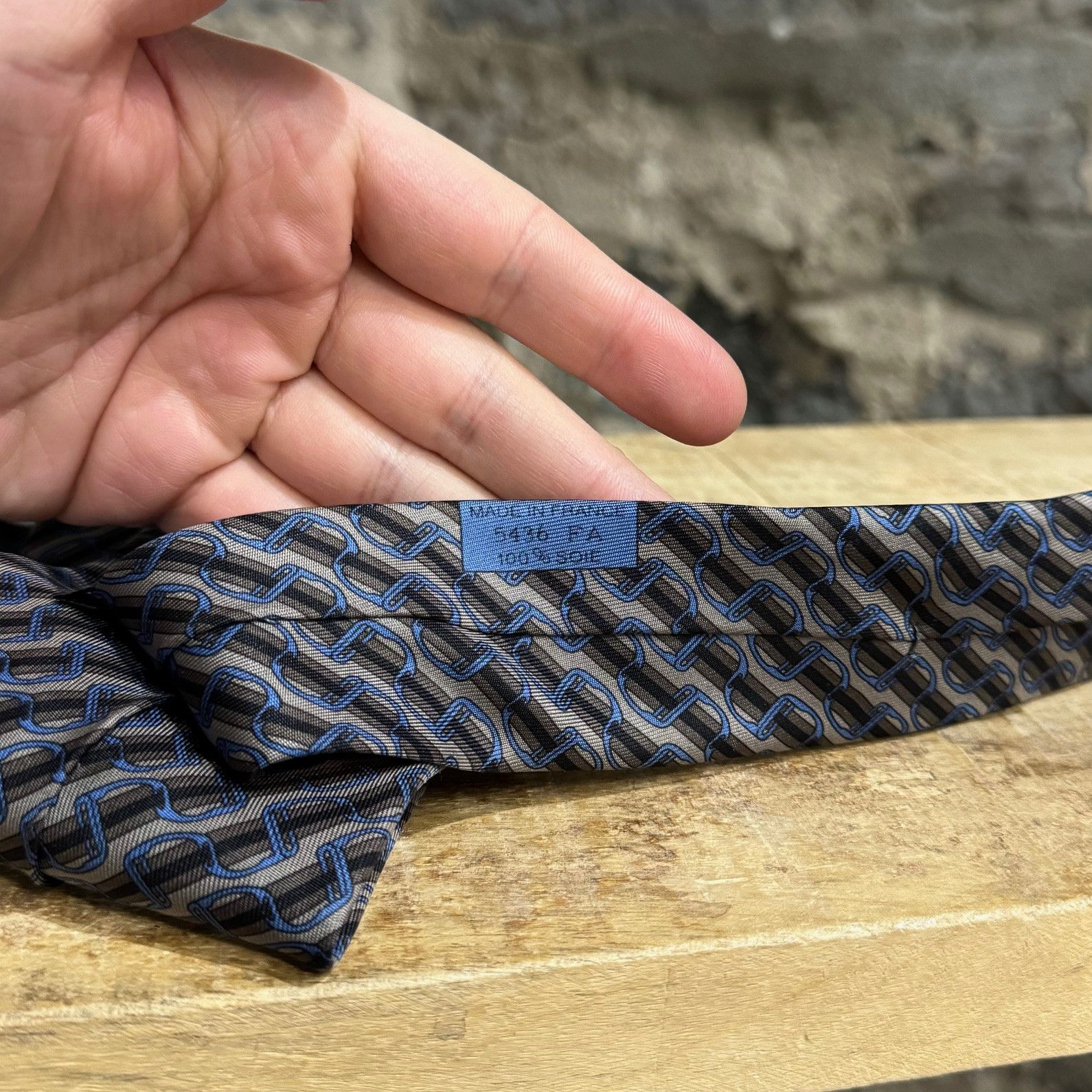 Hermes Hermès Chain-link Brown Blue Silk Tie Size ONE SIZE - 3 Thumbnail