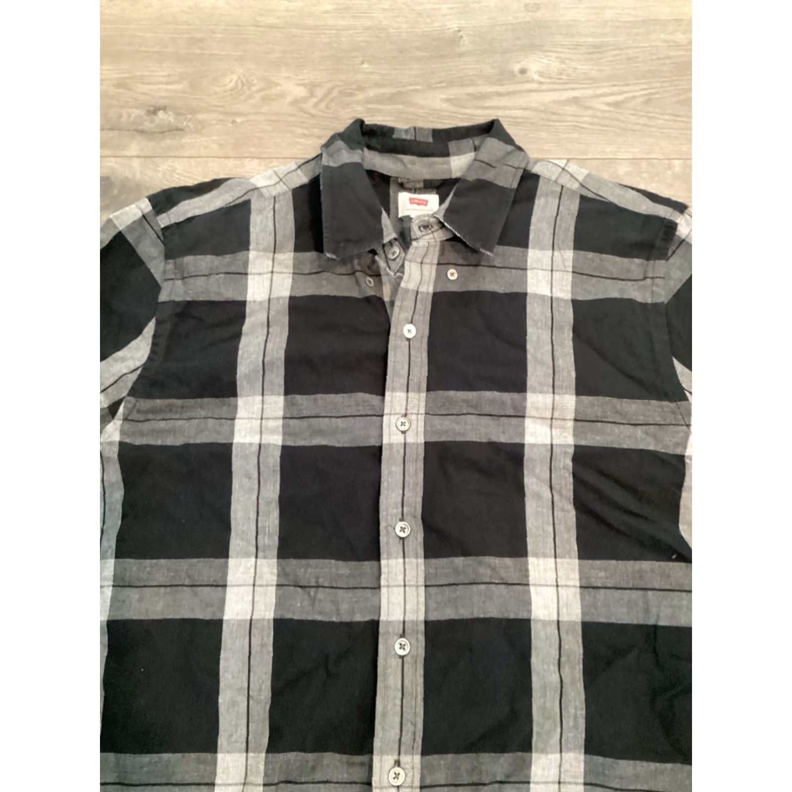 Levi's LEVIS Buffalo Plaid Button-Up Shirt XL Mens Black Gray White Long Sleeve Size US XL / EU 56 / 4 - 2 Thumbnail