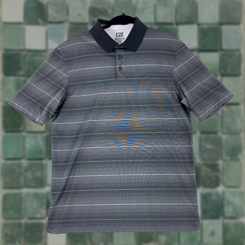 Cutter & Buck Cutter & Buck Polo Shirt Mens Large Gray Black Stripe DryTec Golf Short Sleeve Stretch Regular Size L Size US L / EU 52-54 / 3 - 1 Thumbnail