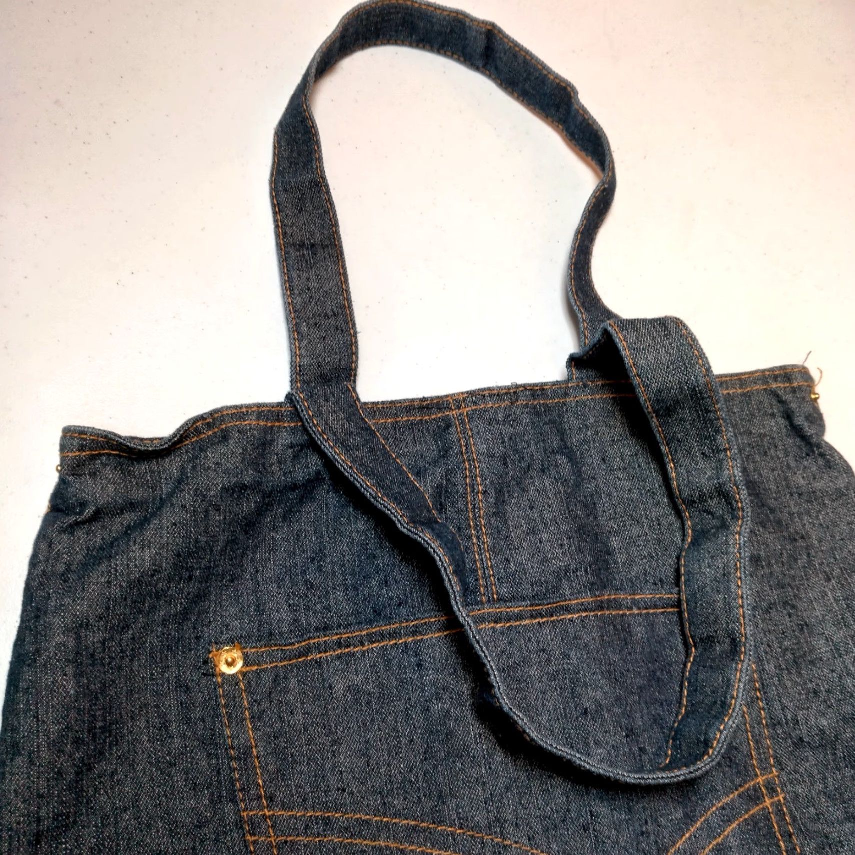 Market Blue Jean Denim Tote Bag Dark Wash Cotton Shopping Market Classic Retro Indigo Size 32" / US 10 / IT 46 - 4 Thumbnail