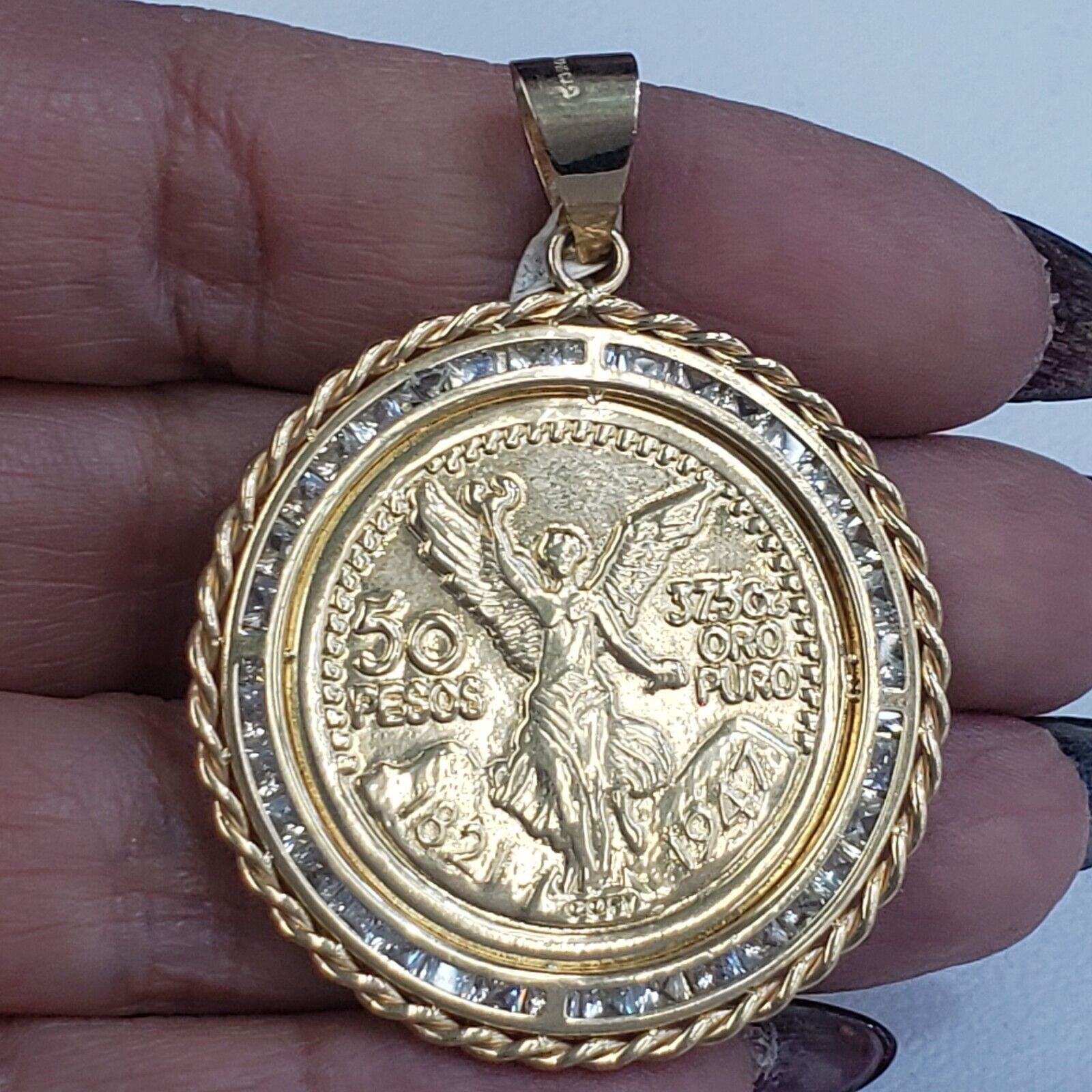 032c 14k solid gold 50 pesos centenario Coin Bezel Frame pendant Size ONE SIZE - 2 Thumbnail