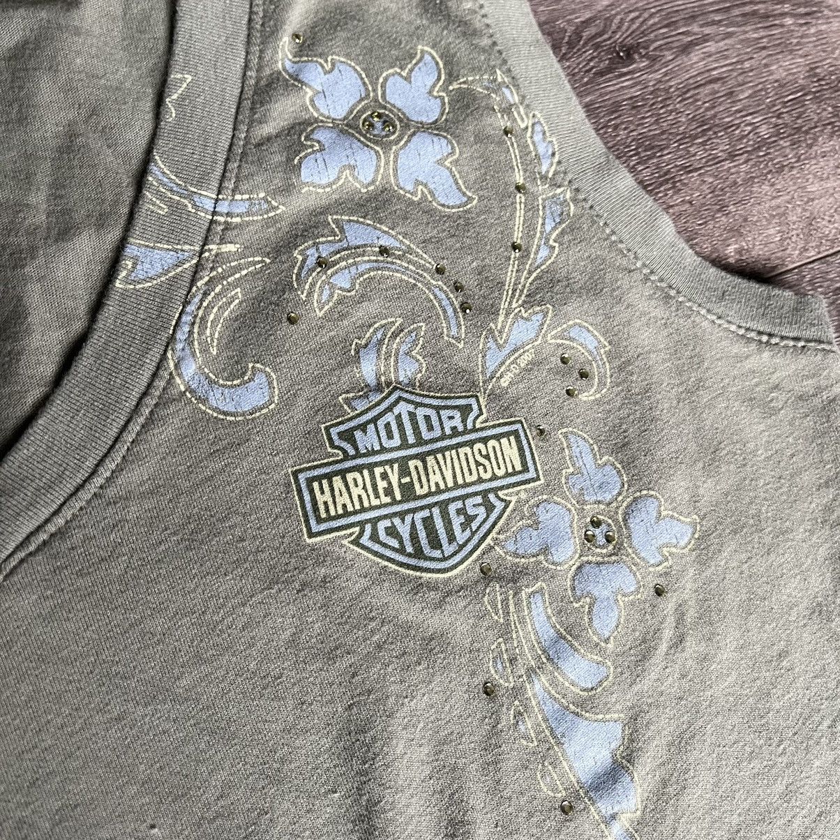 Harley Davidson Vintage 2000s Harley Davidson Flower V Neck Sleeveless Tank Size L / US 10 / IT 46 - 2 Thumbnail