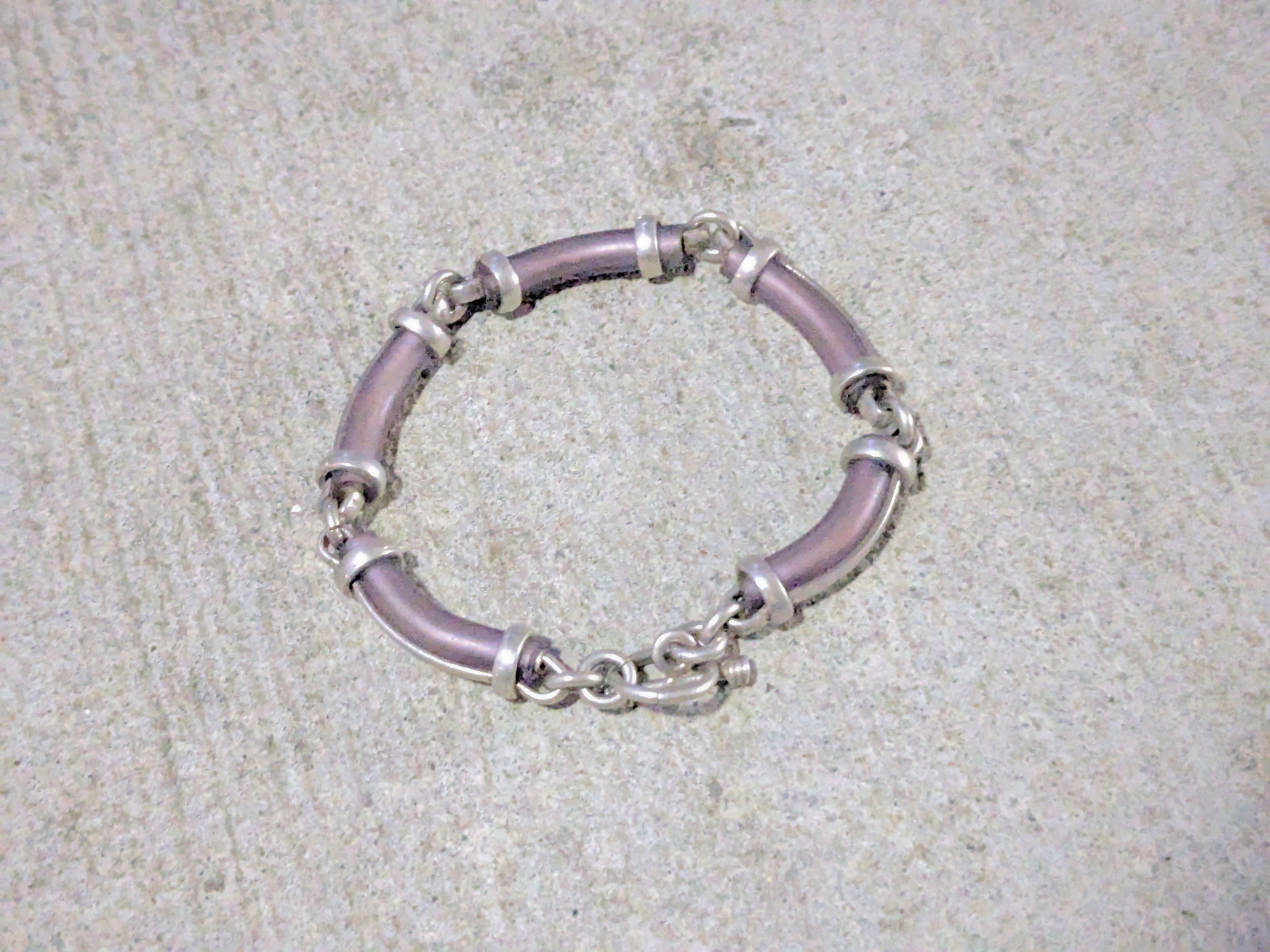 Vintage Sterling Silver Bracelet Purple 7.5 Bar Chain Link