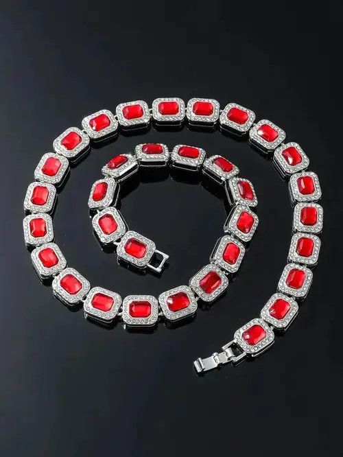 Other Retro hinestone Ruby Necklace Chain Square Size ONE SIZE - 3 Thumbnail