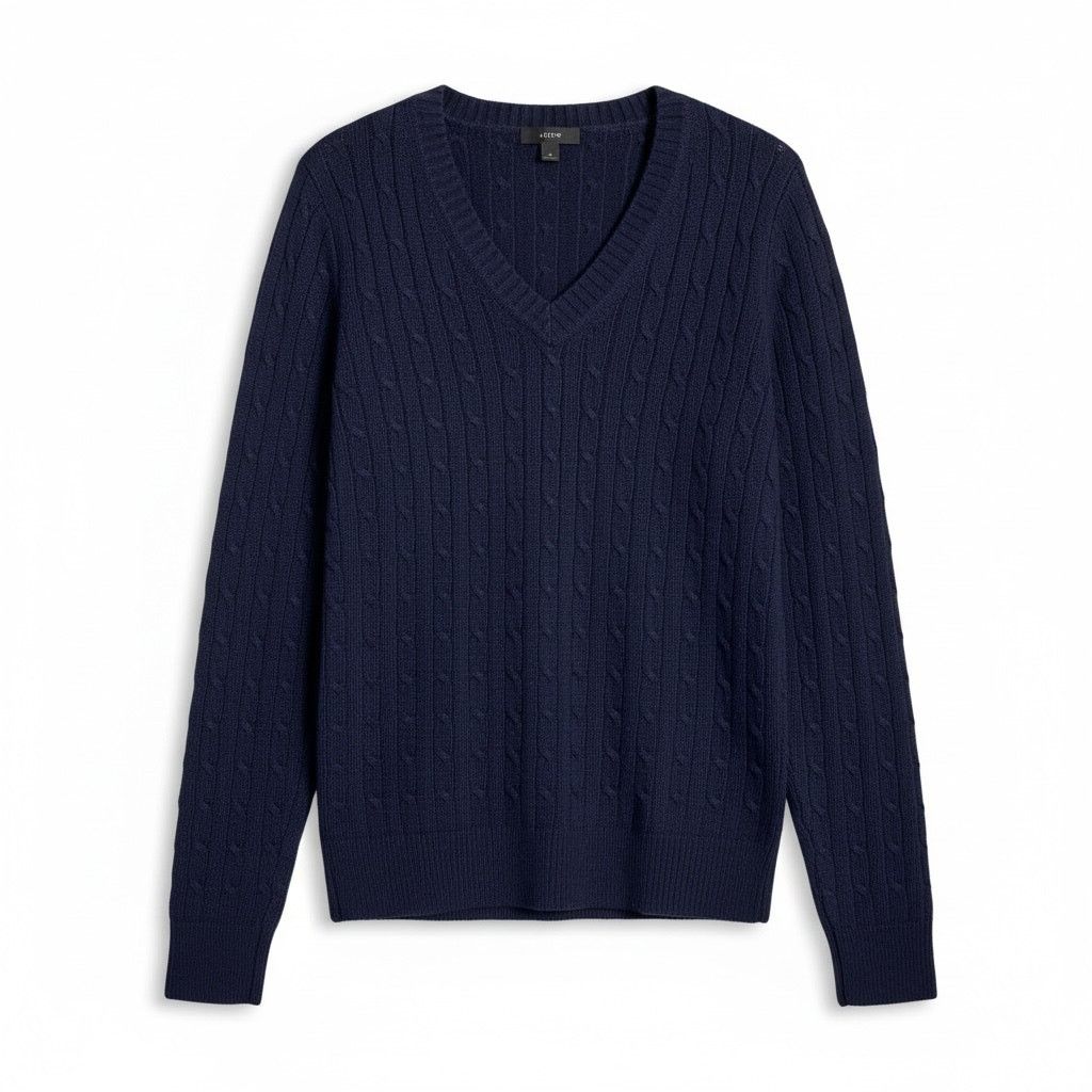 J.Crew J. Crew Women's Small V-Neck Wool Blend Cable Knit Sweater Size S / US 4 / IT 40 - 1 Thumbnail