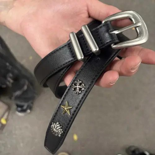 Other Distressed Cowhide Belt – Silver Star Rivets, Unisex Size ONE SIZE - 1 Thumbnail