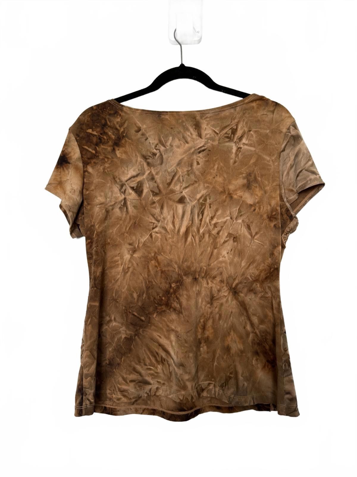Designer Brown and Tan Tie Dye Y2K Soft Grunge Shirt with Embroidery Size L / US 10 / IT 46 - 4 Thumbnail