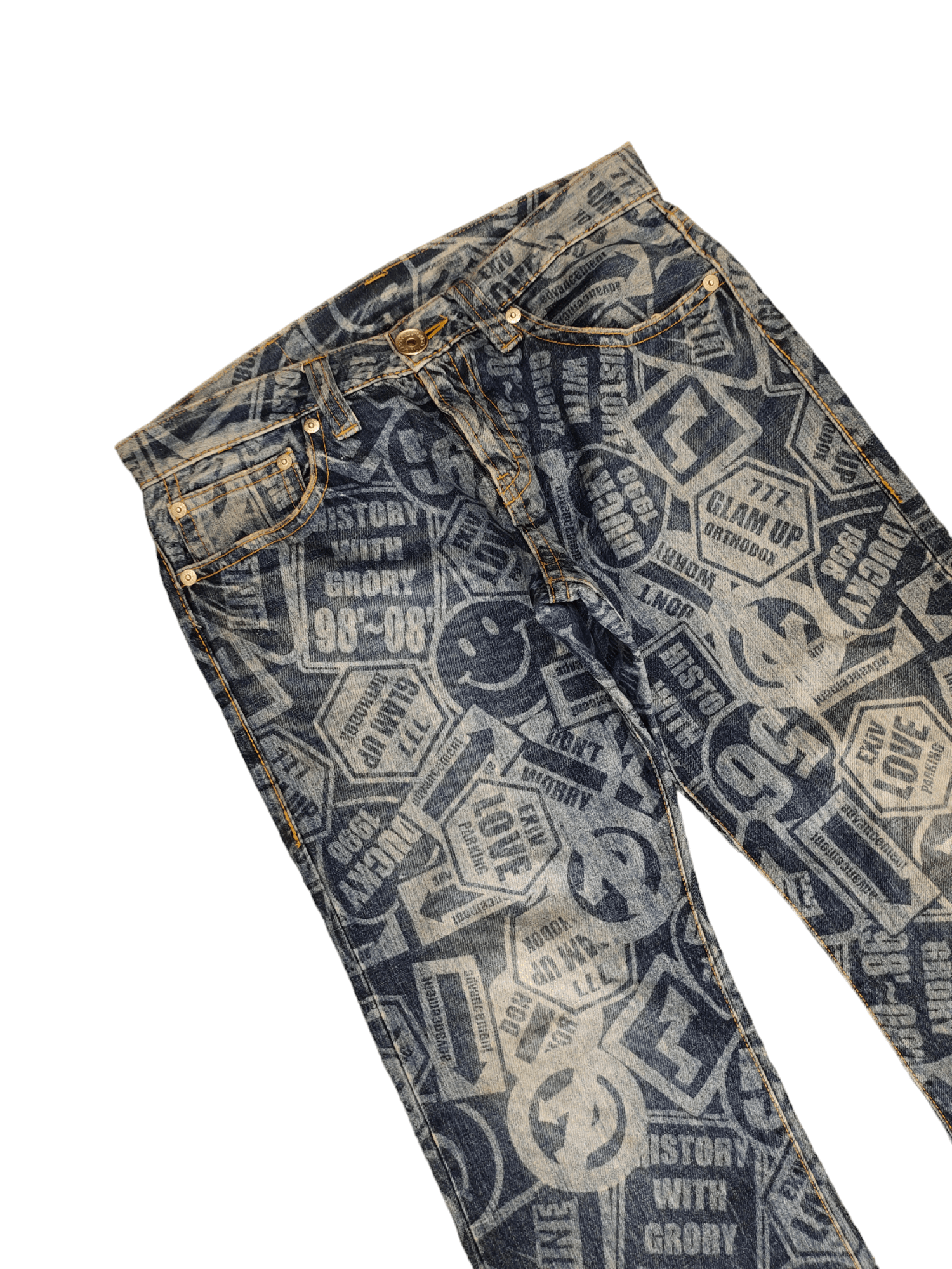 Hysteric Glamour Loose Jeans Co&Lu Full Print Sign Logo Denim Wide Leg Y2k Size US 34 / EU 50 - 6 Thumbnail