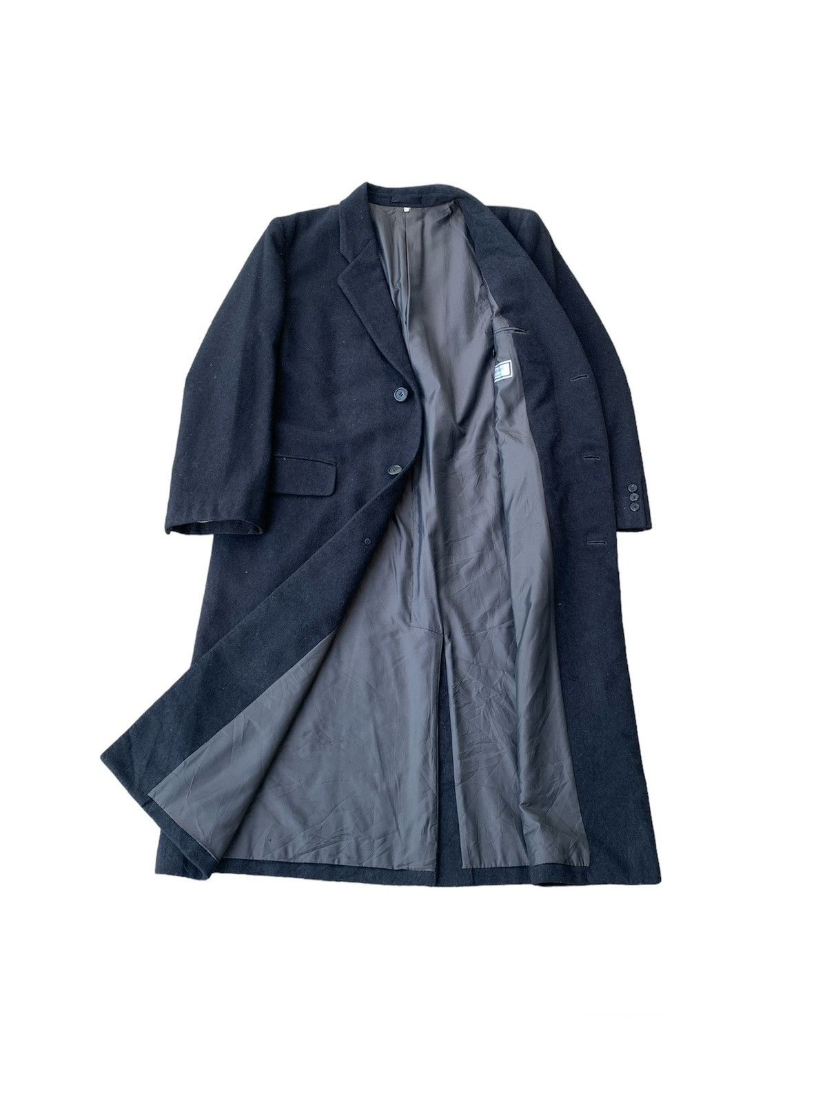 Yves Saint Laurent Vtg YvesSaintLaurent Diffusion Hommes Black Wool Long Coat Size US L / EU 52-54 / 3 - 6 Thumbnail