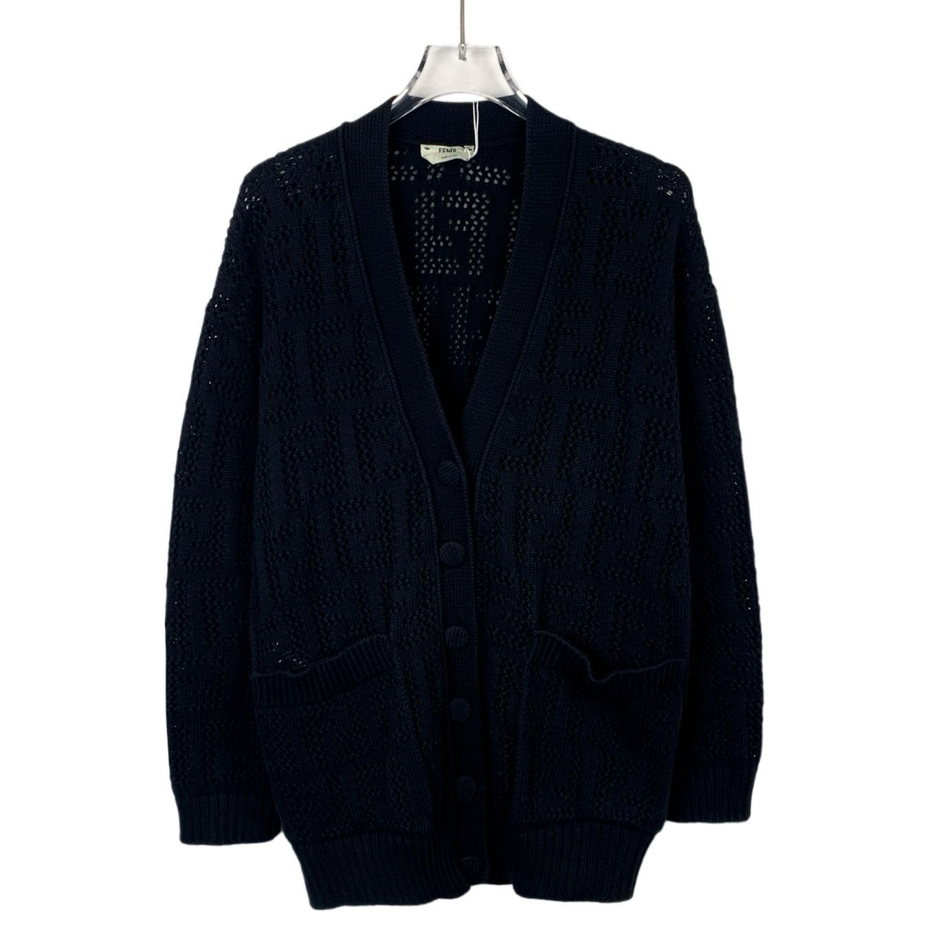 Fendi Fendi Black Logo Monogram V-Neck Cotton Knit Cardigan (Size Size US S / EU 44-46 / 1 - 1 Thumbnail