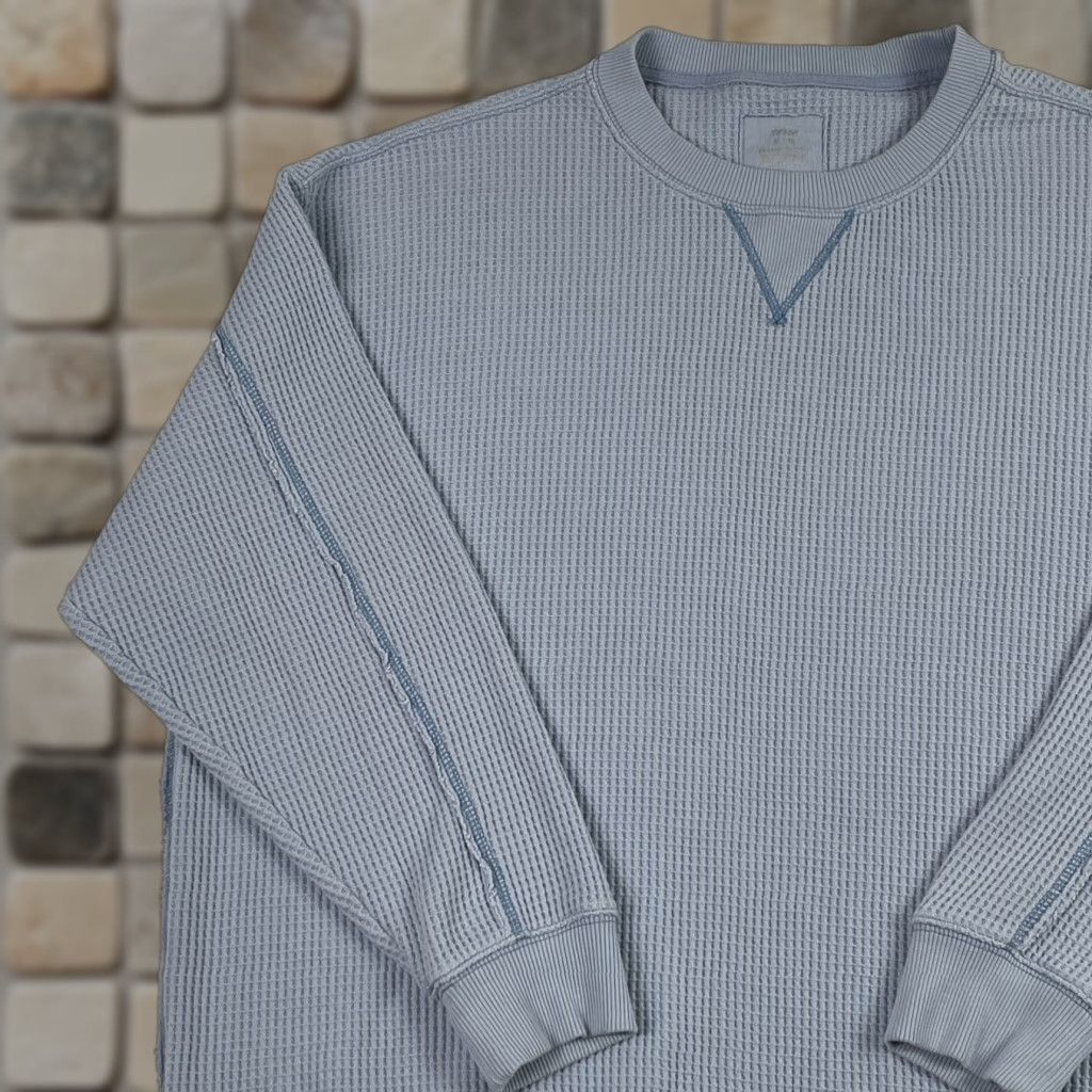 Vintage Aerie Sweater Shirt Womens XL Blue Thermal Waffle Knit Long Sleeve Pullover Size XL / US 12-14 / IT 48-50 - 1 Thumbnail