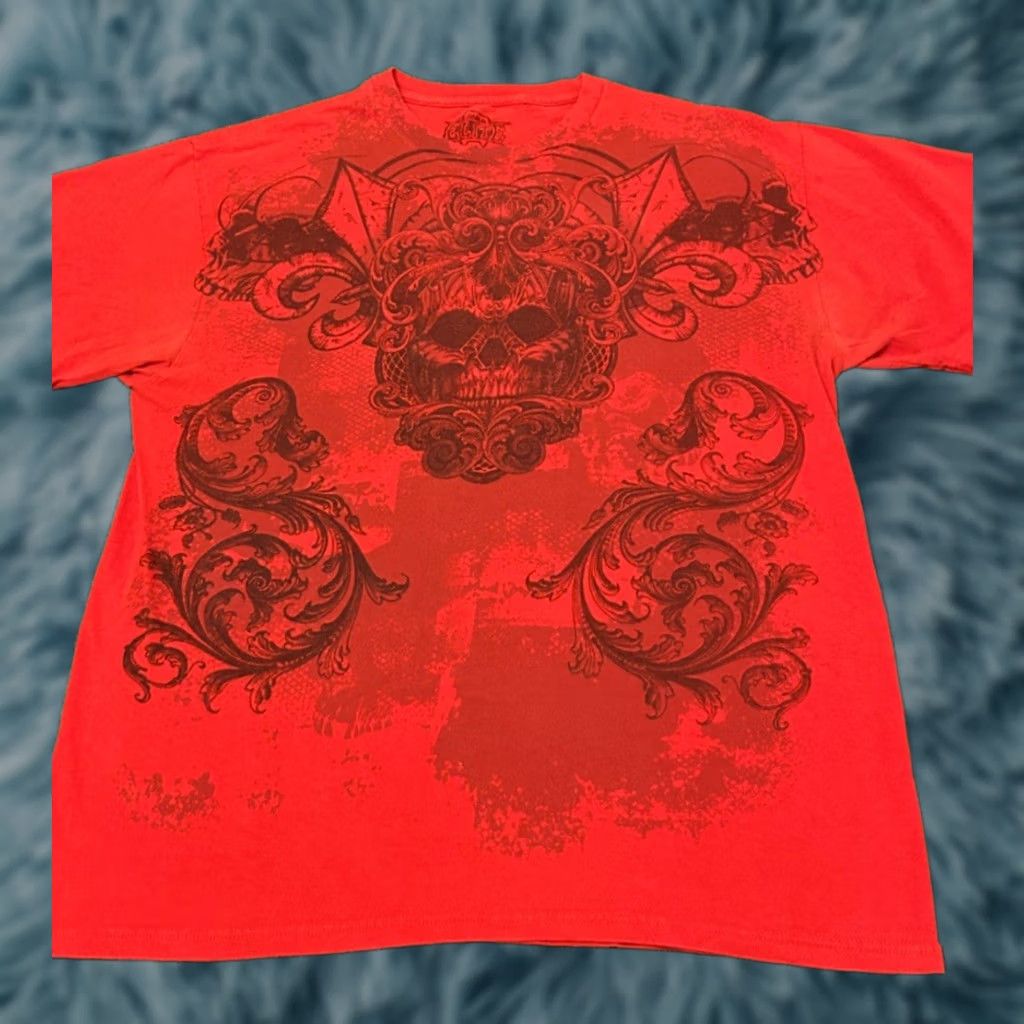 Vintage VINTAGE MMA Elite Shirt XL Red Punk Grunge Skull Cross All Over Print Y2K Mens Size US XL / EU 56 / 4 - 1 Thumbnail