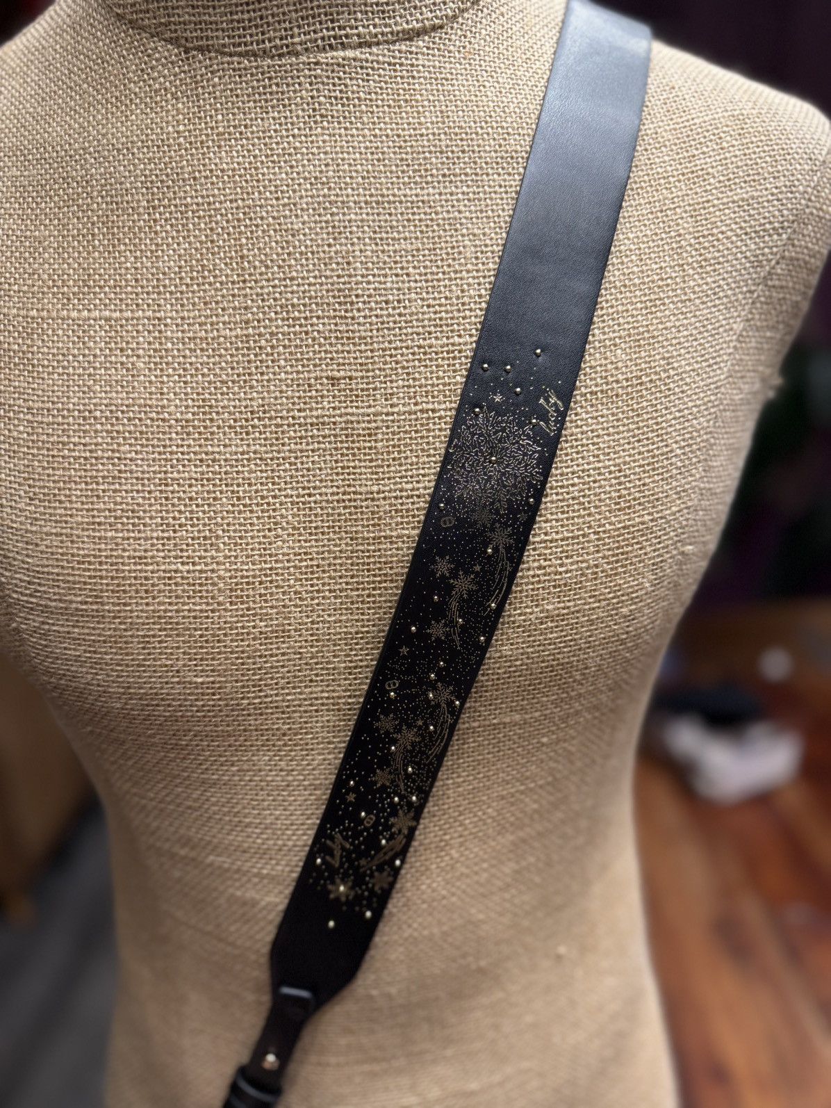 Other Celestial Black Leather Bag Strap – Gold Galaxy Embossed Size ONE SIZE - 1 Thumbnail