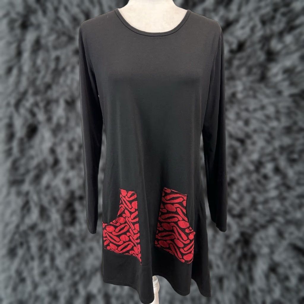 Vintage Ali Miles Shirt Women's Medium Black Red Long Sleeve Round Neck Pullover Casual Tunic Womens Size M / US 6-8 / IT 42-44 - 1 Thumbnail