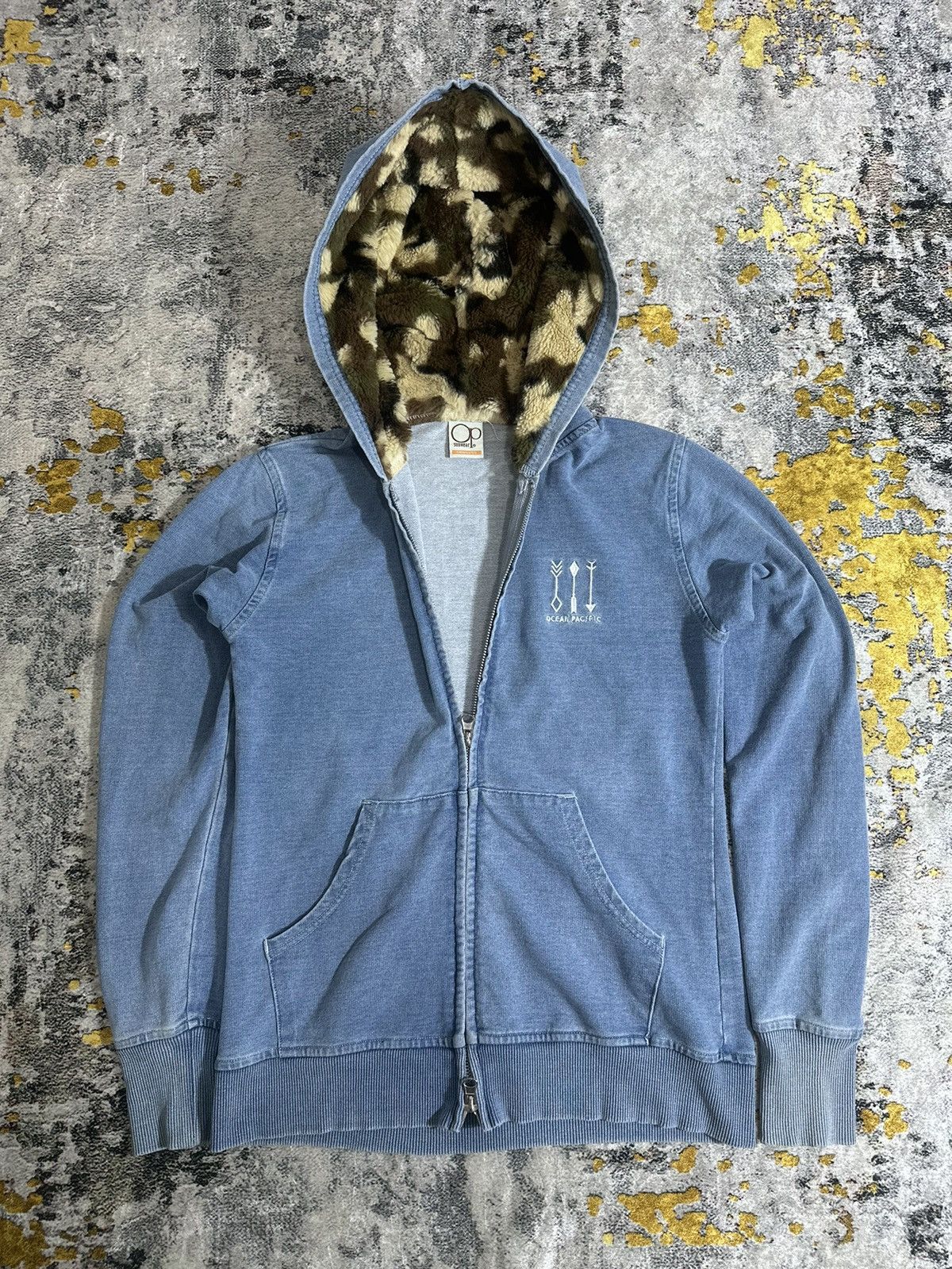 20471120 VINTAGE OCEAN PACIFIC MILITARY FUR ZIPPER HOODIE GOA STYLE Size US S / EU 44-46 / 1 - 2 Thumbnail