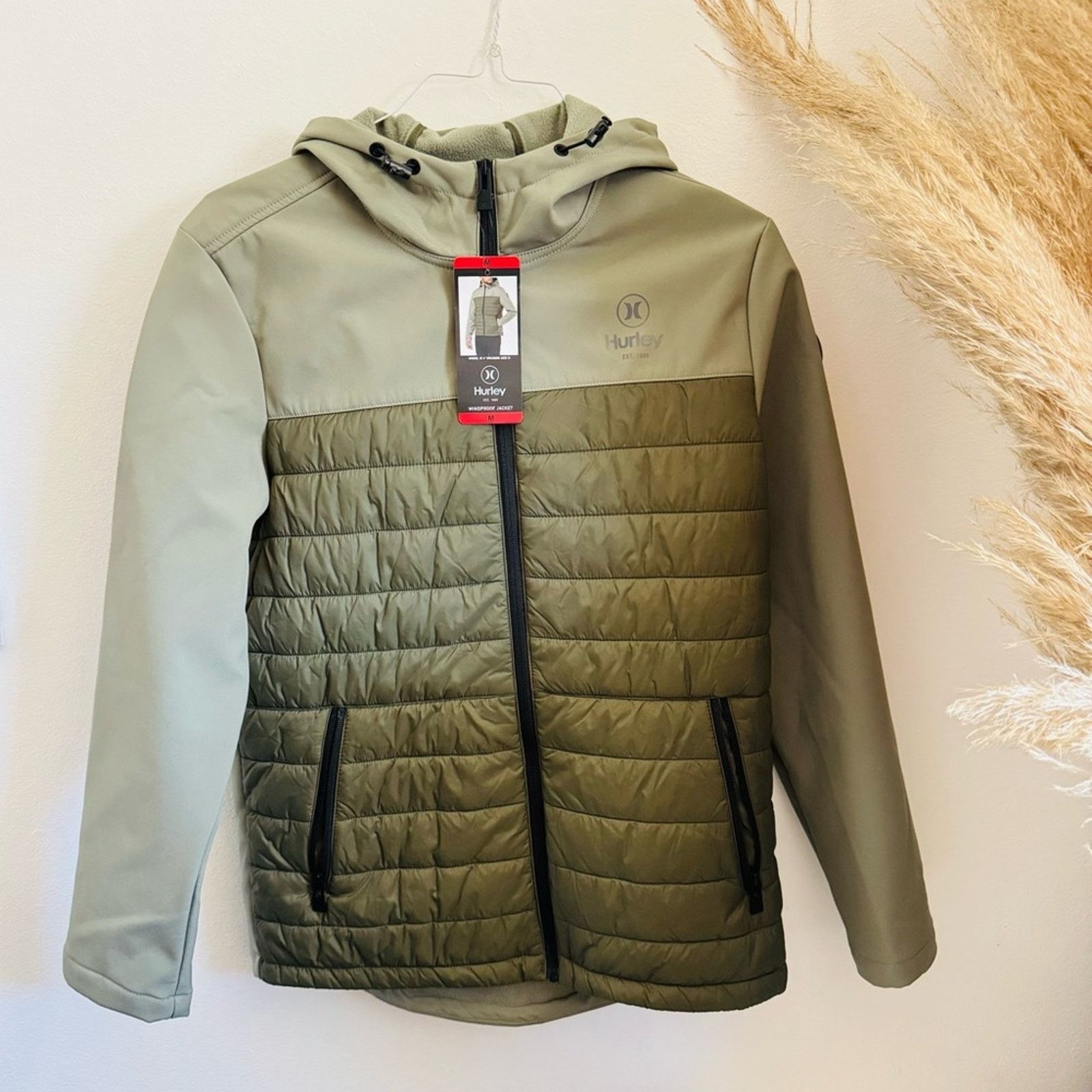 Hurley NEW HURLEY Olive Green Softshell Windproof Puff Jacket Coat Size US M / EU 48-50 / 2 - 2 Thumbnail
