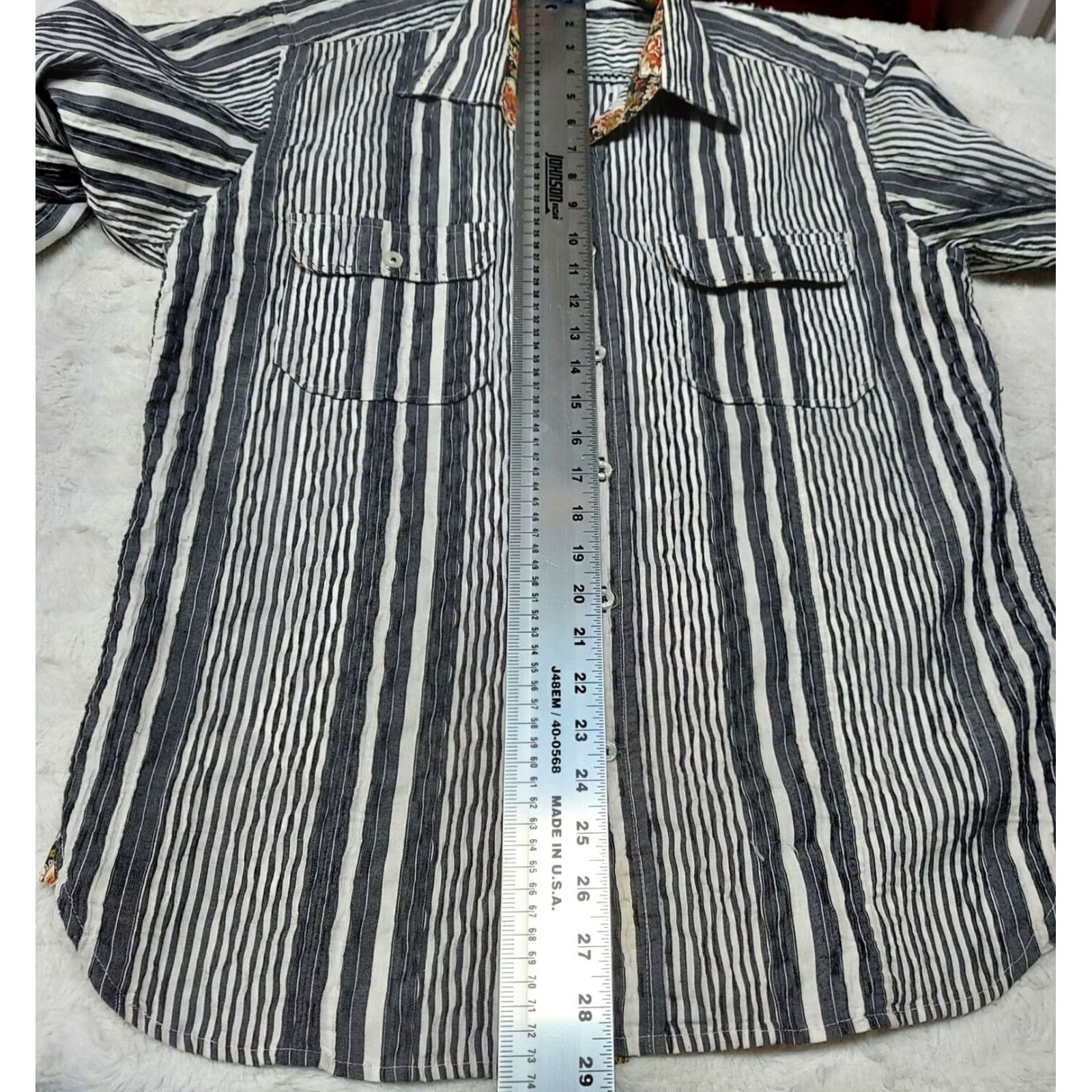 Vintage Laundry International Striped Button-Down Shirt (Gray) Men M Long Sleeve Casual Shirt Size M / US 6-8 / IT 42-44 - 6 Thumbnail