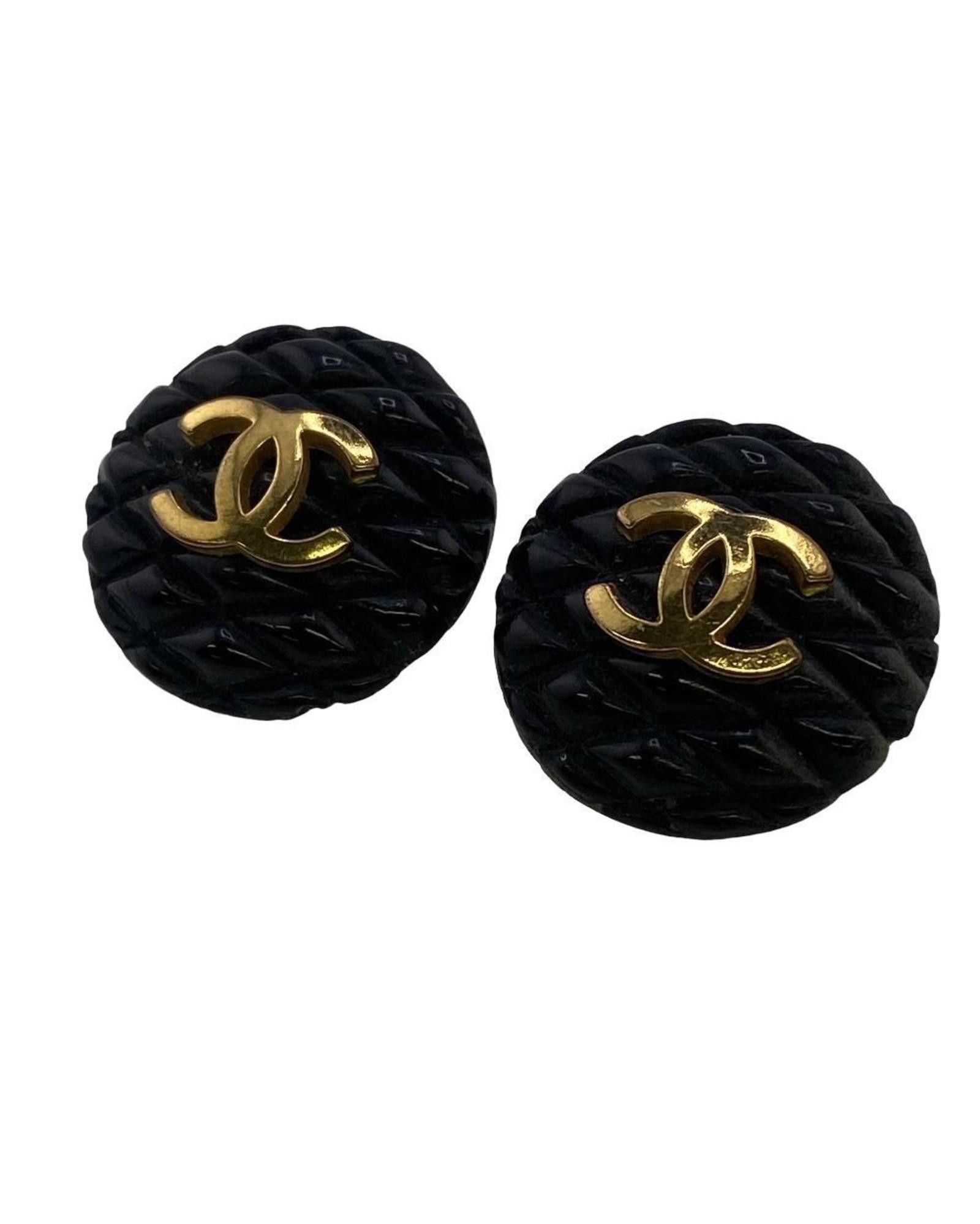 image of Chanel Sophisticated Metal Earrings With Iconic Mark in Black, Women's