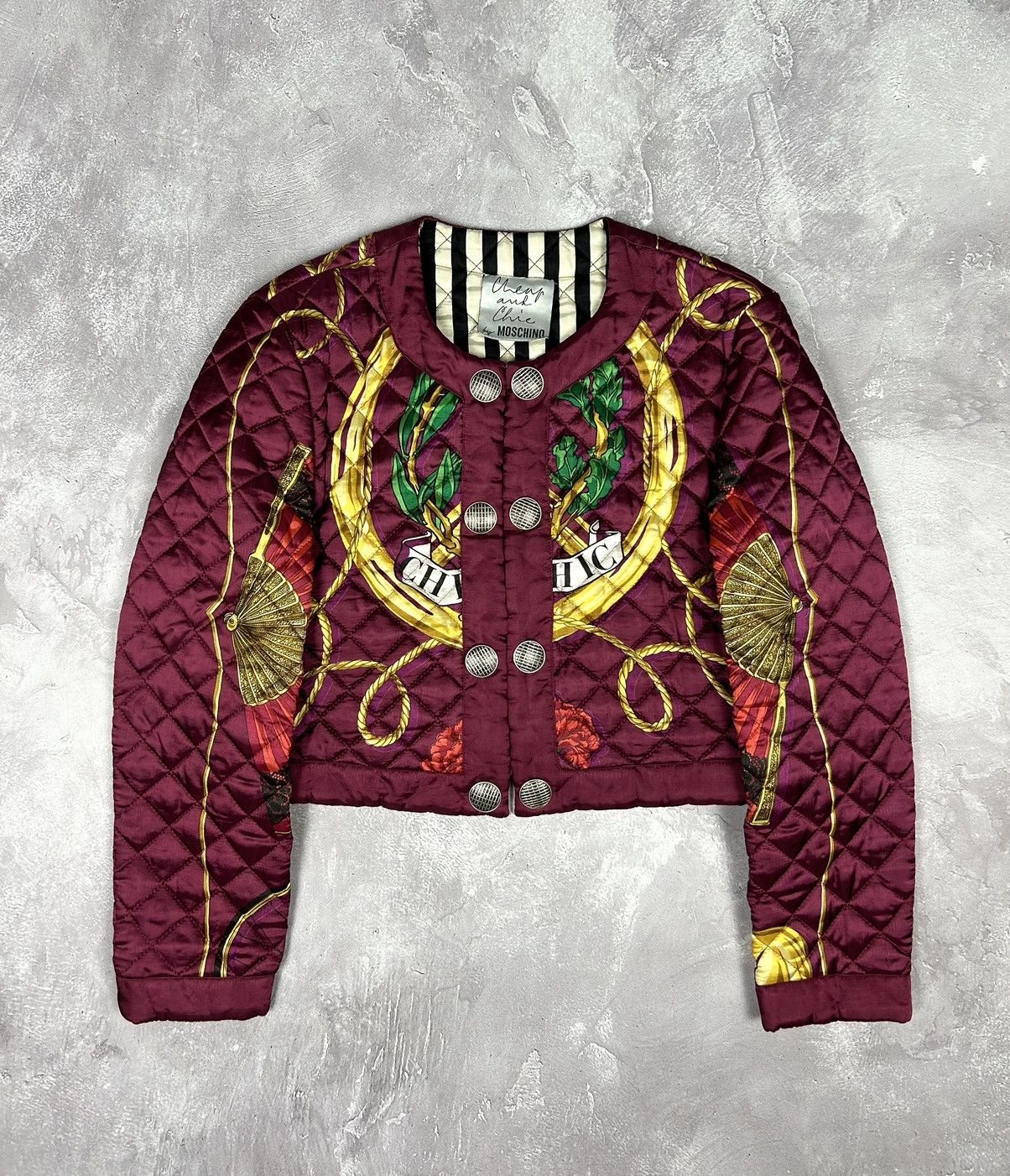 image of Archival Clothing Epic 90's Moschino Cheap & Chic Quilted Scarf Print Jacket, Women's (Size Large)