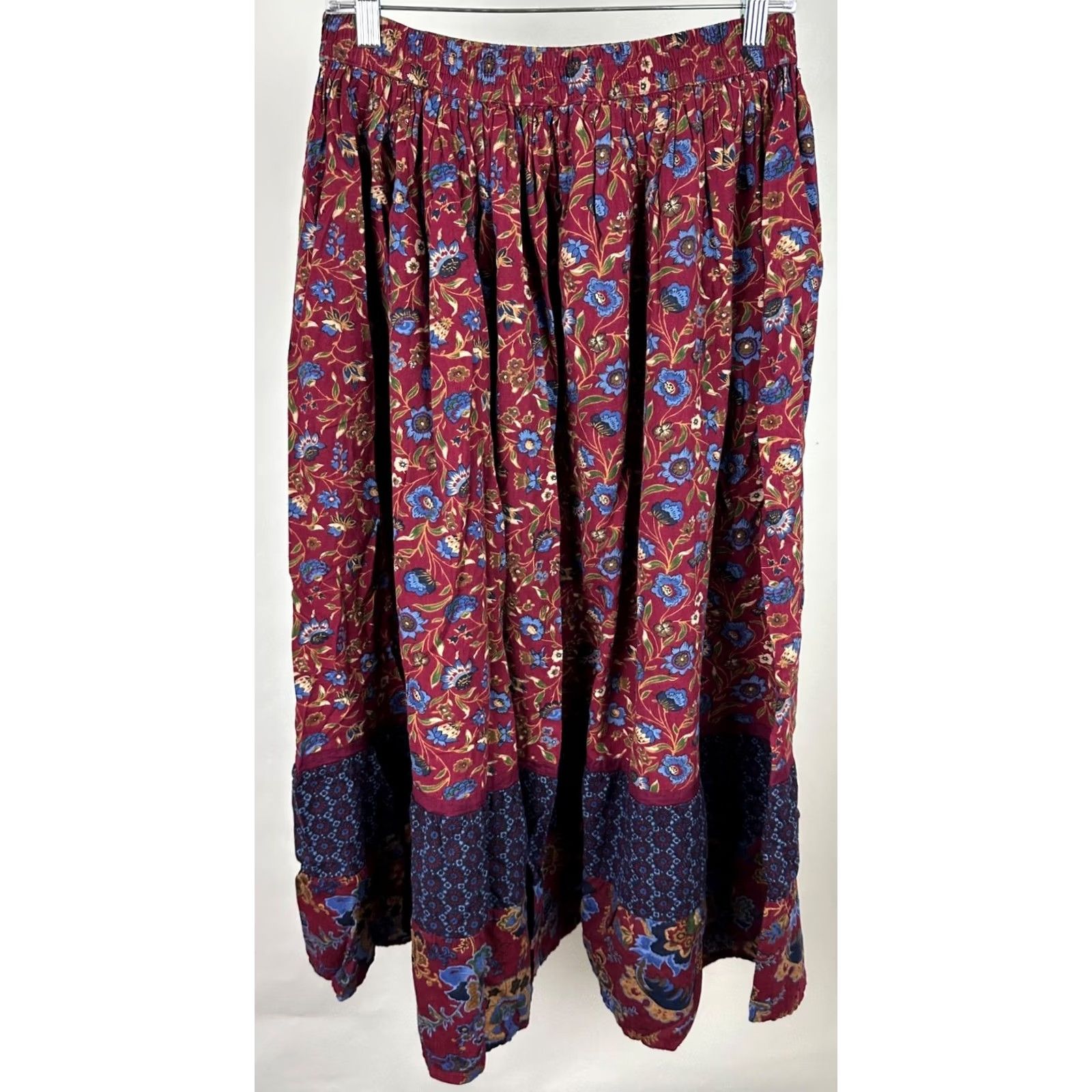 Vintage VINTAGE Sun River Skirt Womens M Maxi Red Floral 90s Bohemian Western Elastic Waist Long Size 32" / US 10 / IT 46 - 5 Thumbnail