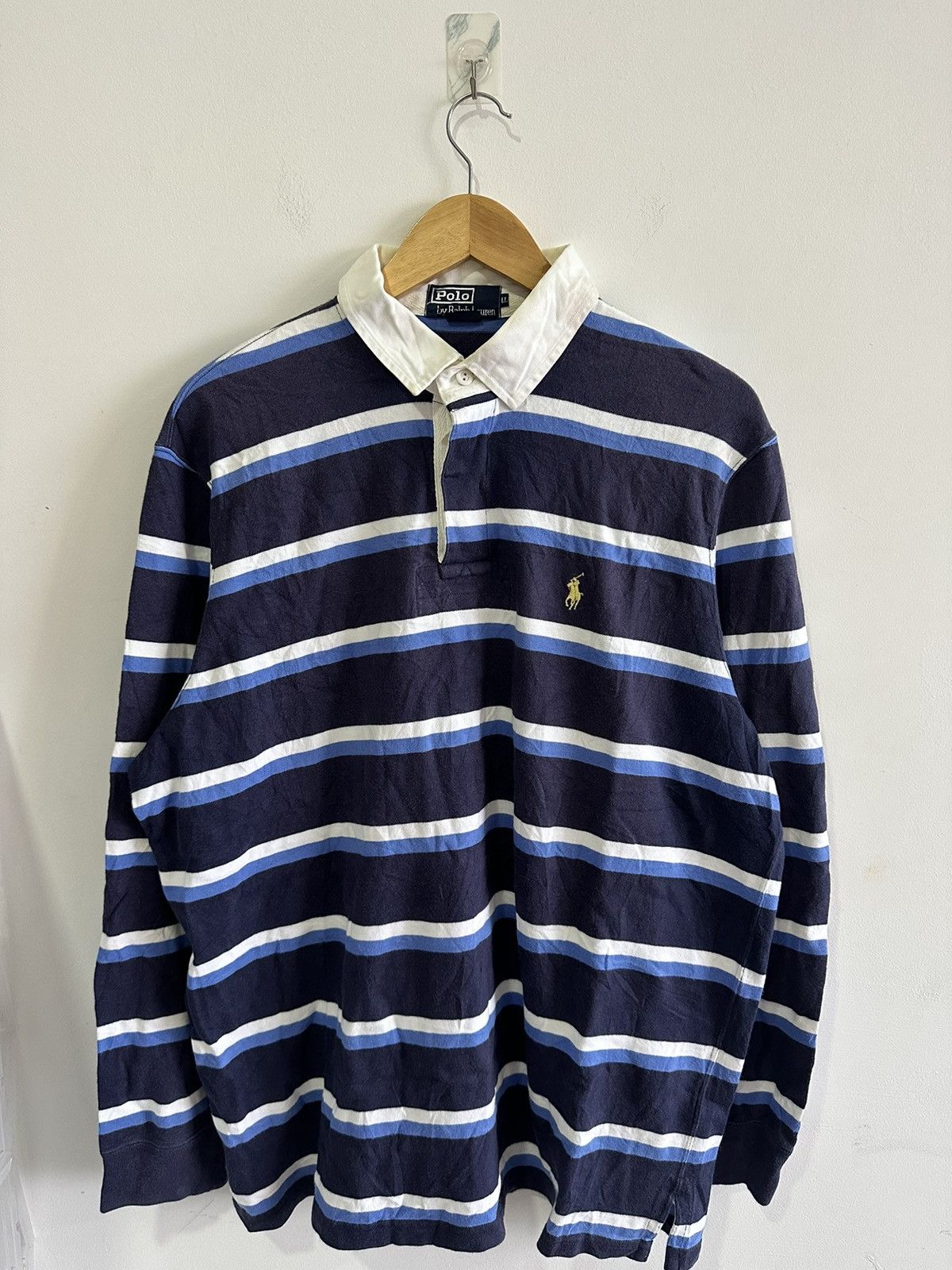 Polo Ralph Lauren × Vintage Vintage Polo Ralph Lauren Polo Rugby Stripe Colar L/S Size US XL / EU 56 / 4 - 2 Thumbnail