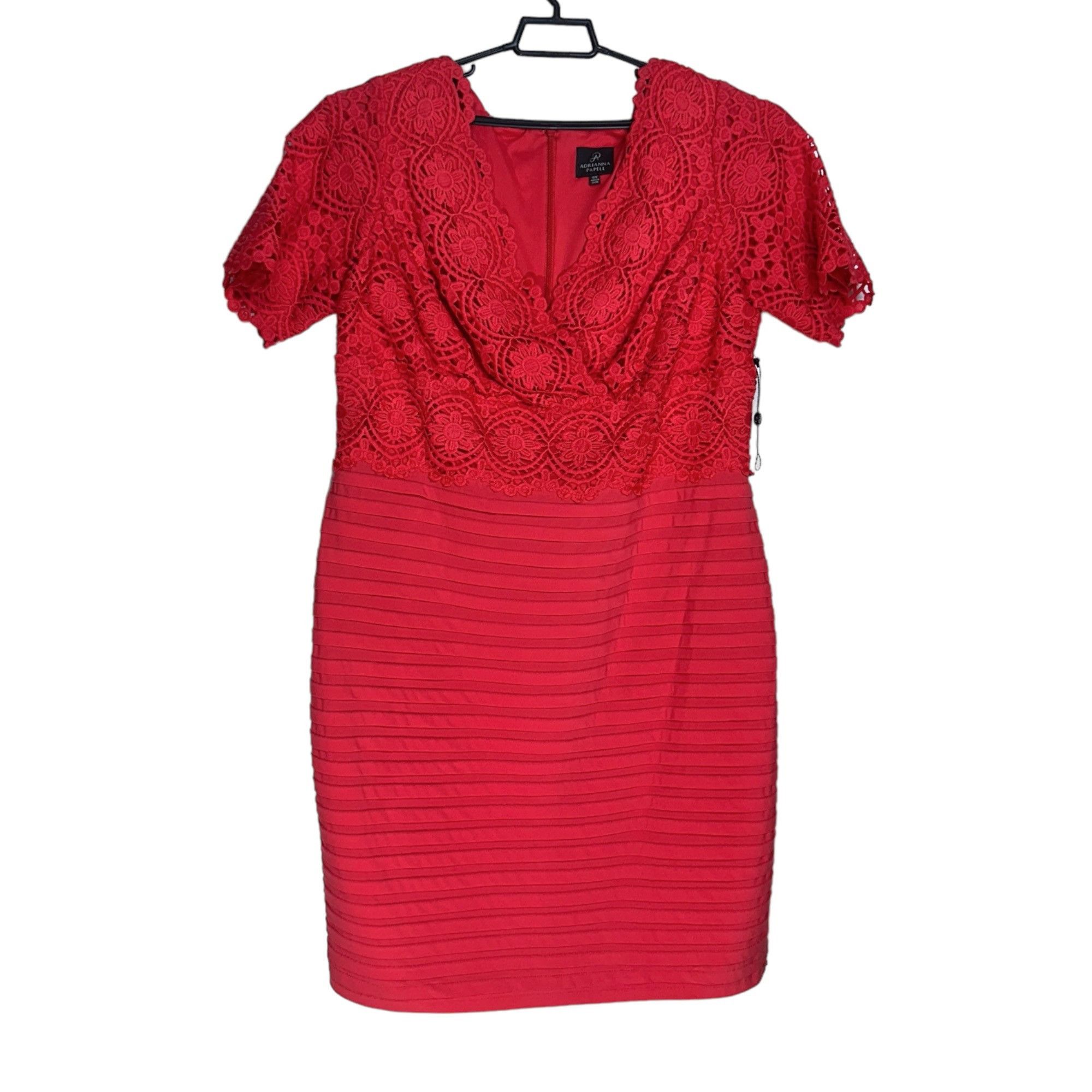 Adrianna Papell Adrianna Papell Coral Lace Crochet & Pleated V Neck Dress 16 Size XXL / US 16-18 / IT 52-54 - 3 Thumbnail