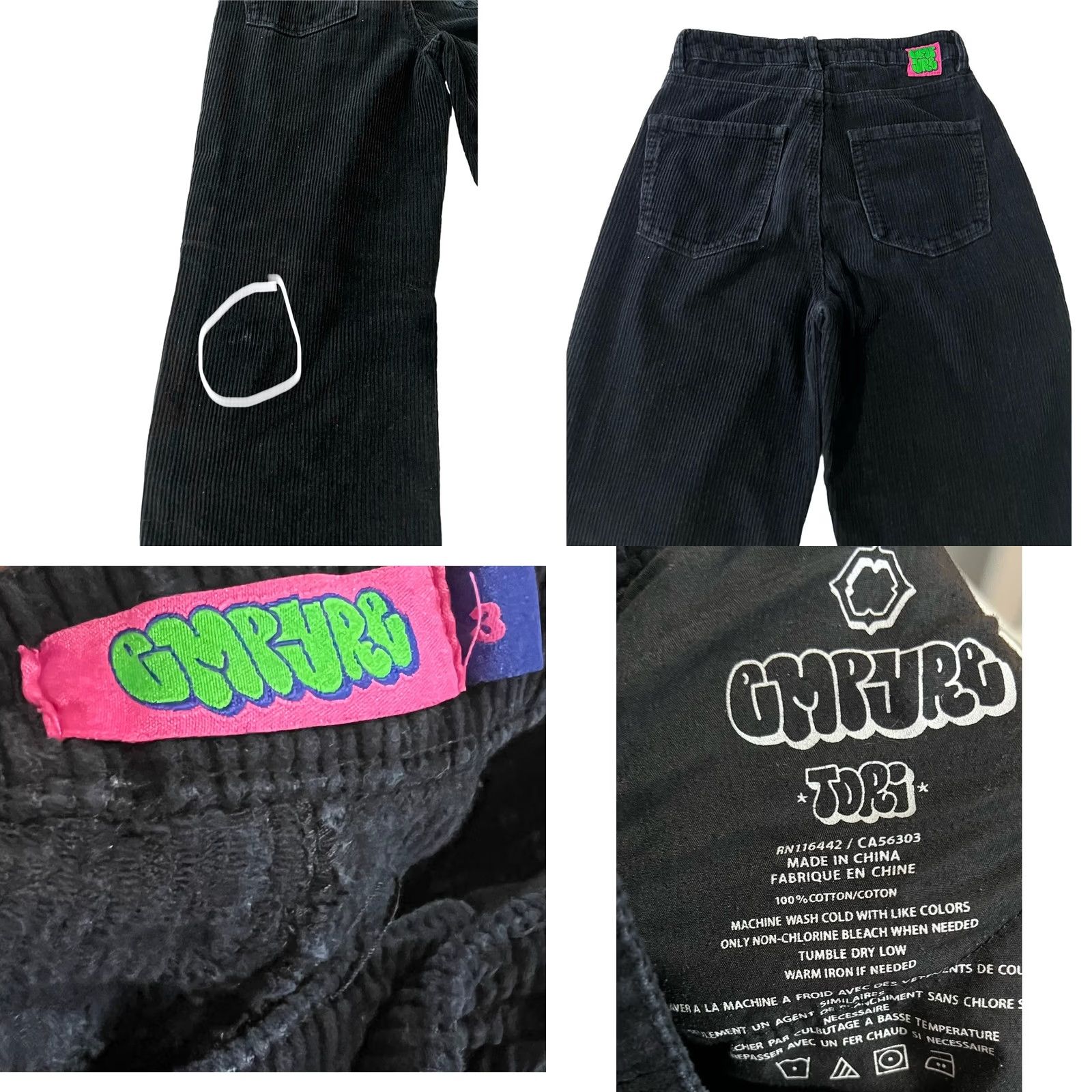 Empyre EMPYRE 90s Skater Pants Corduroy Black Cotton Sz 3 Pants Womens Baggy Slouchy Tori Juniors 90s Theme Mens Womens Girls Size 26" / US 2 / IT 38 - 8 Thumbnail