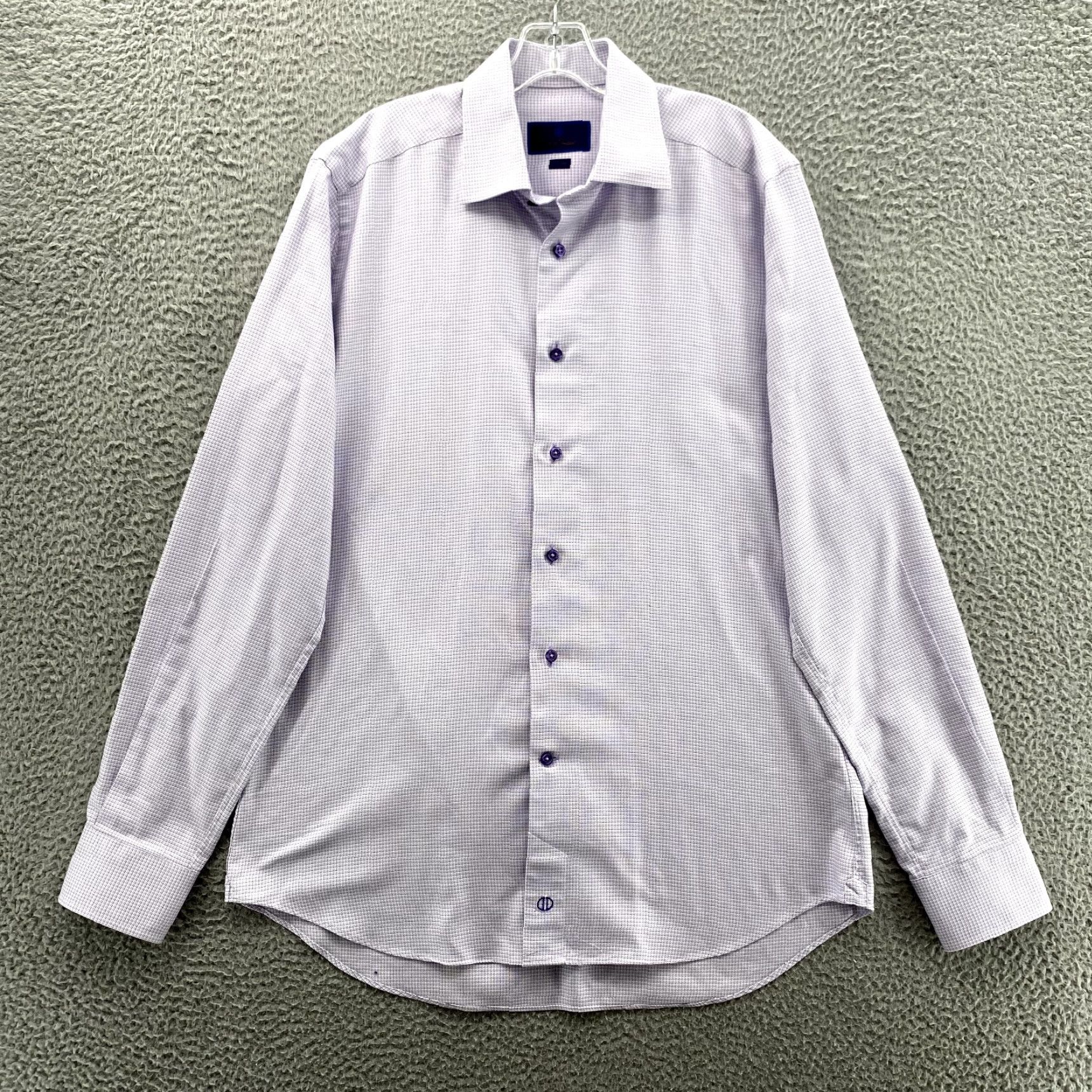 David Donahue David Donahue Dress Shirt Purple Houndstooth 16.5 36/37 Men’s Regular Fit Long Sleeve Button Cuff 100% Cotton Vintage? No Size 42R - 2 Thumbnail