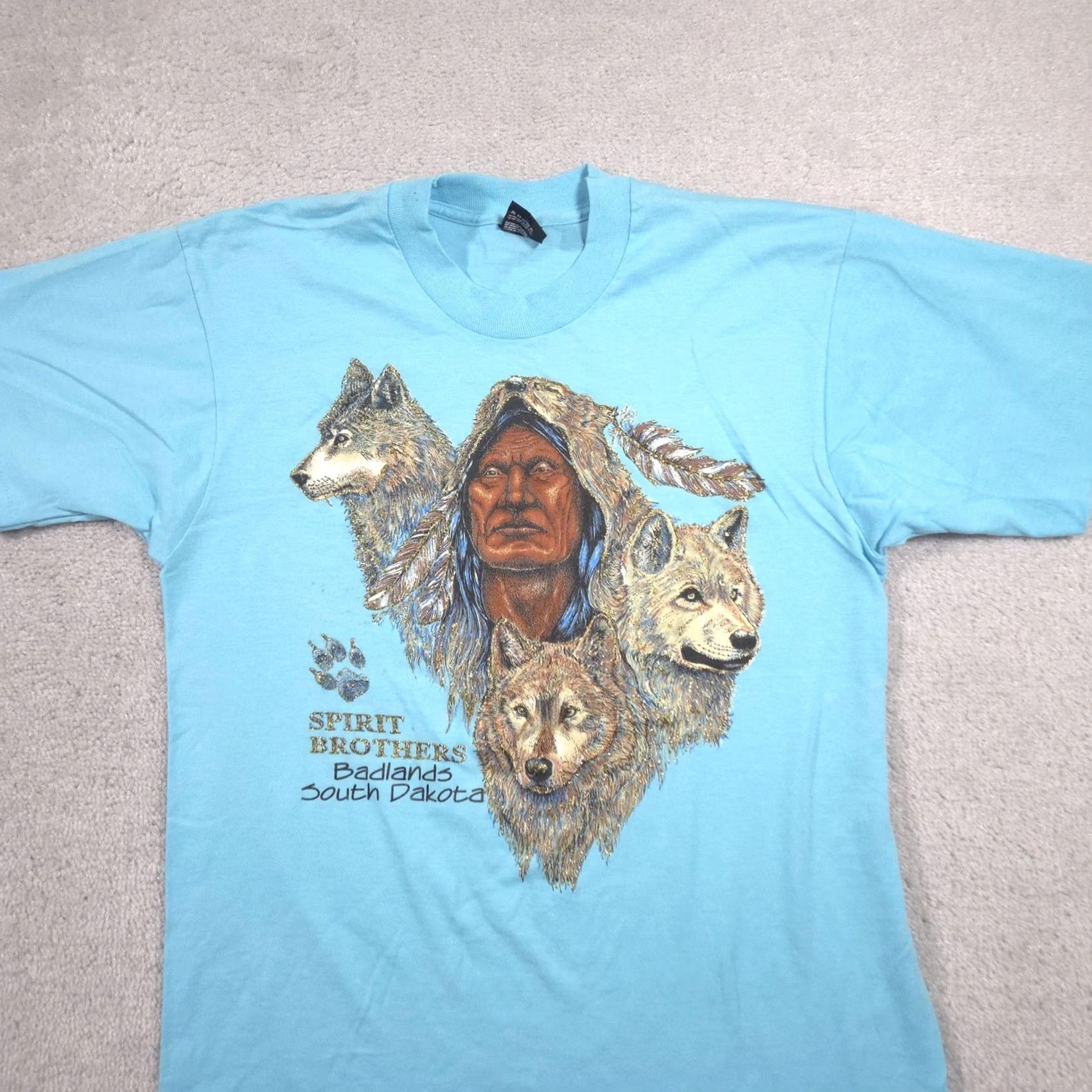 Vintage VINTAGE Screen Stars Best Shirt Mens L Blue Spirit Brothers Wolf Tee 90s Size US L / EU 52-54 / 3 - 3 Thumbnail