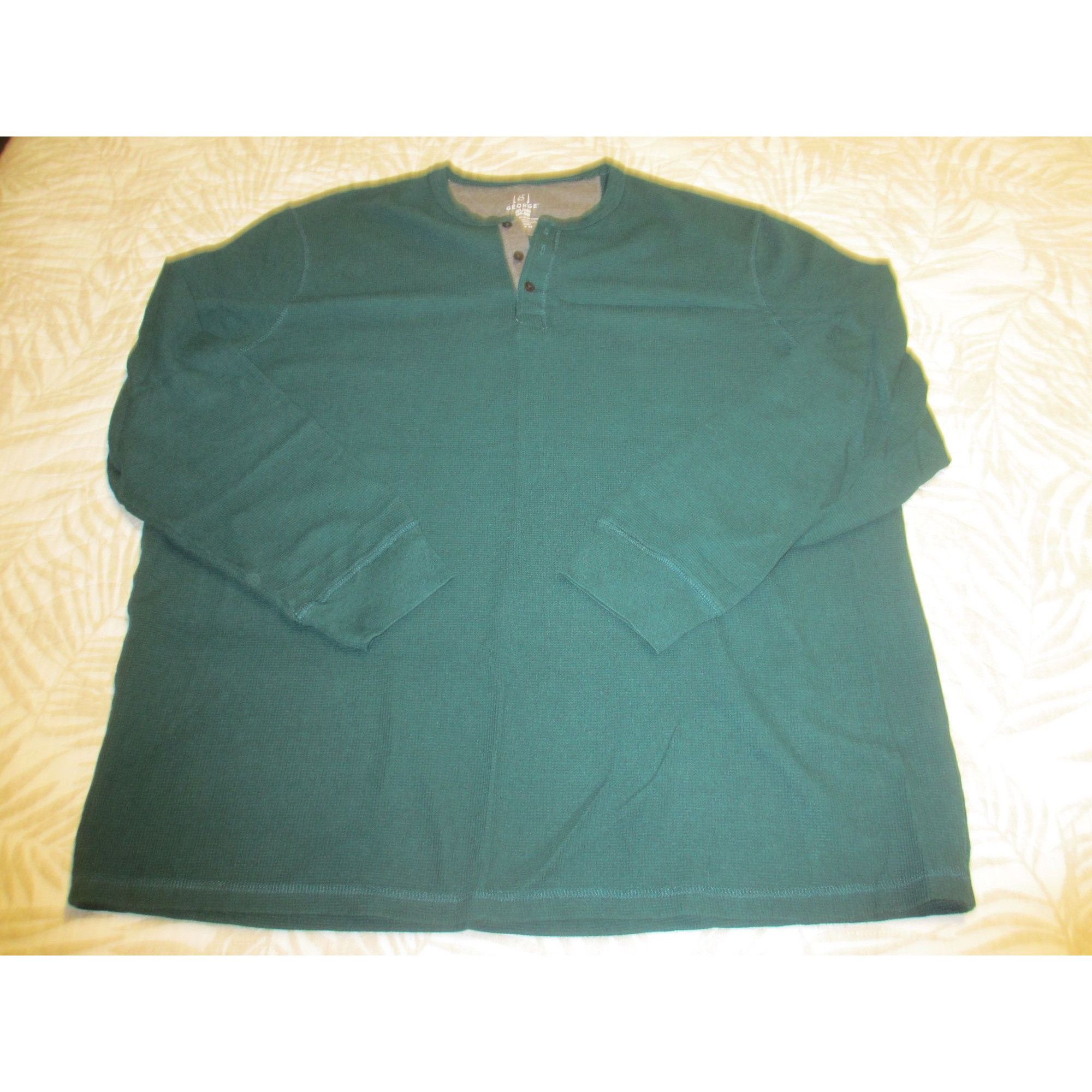 George George Mens 3XL Green Henley Waffle Knit Long-Sleeve Shirt Size US XXL / EU 58 / 5 - 1 Thumbnail