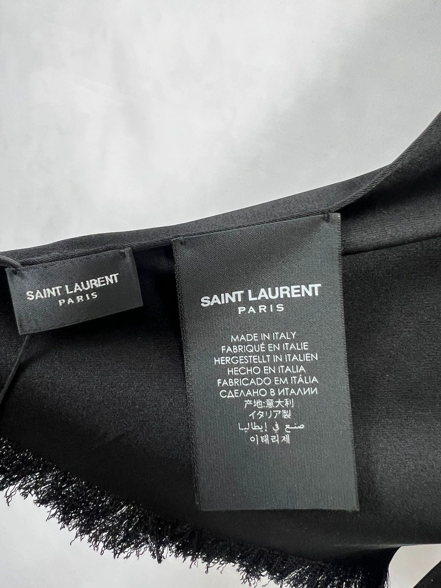 Saint Laurent Paris Saint Laurent FW23 Black Silk Satin Bow Tie Scarf Metal Tag Size ONE SIZE - 4 Thumbnail