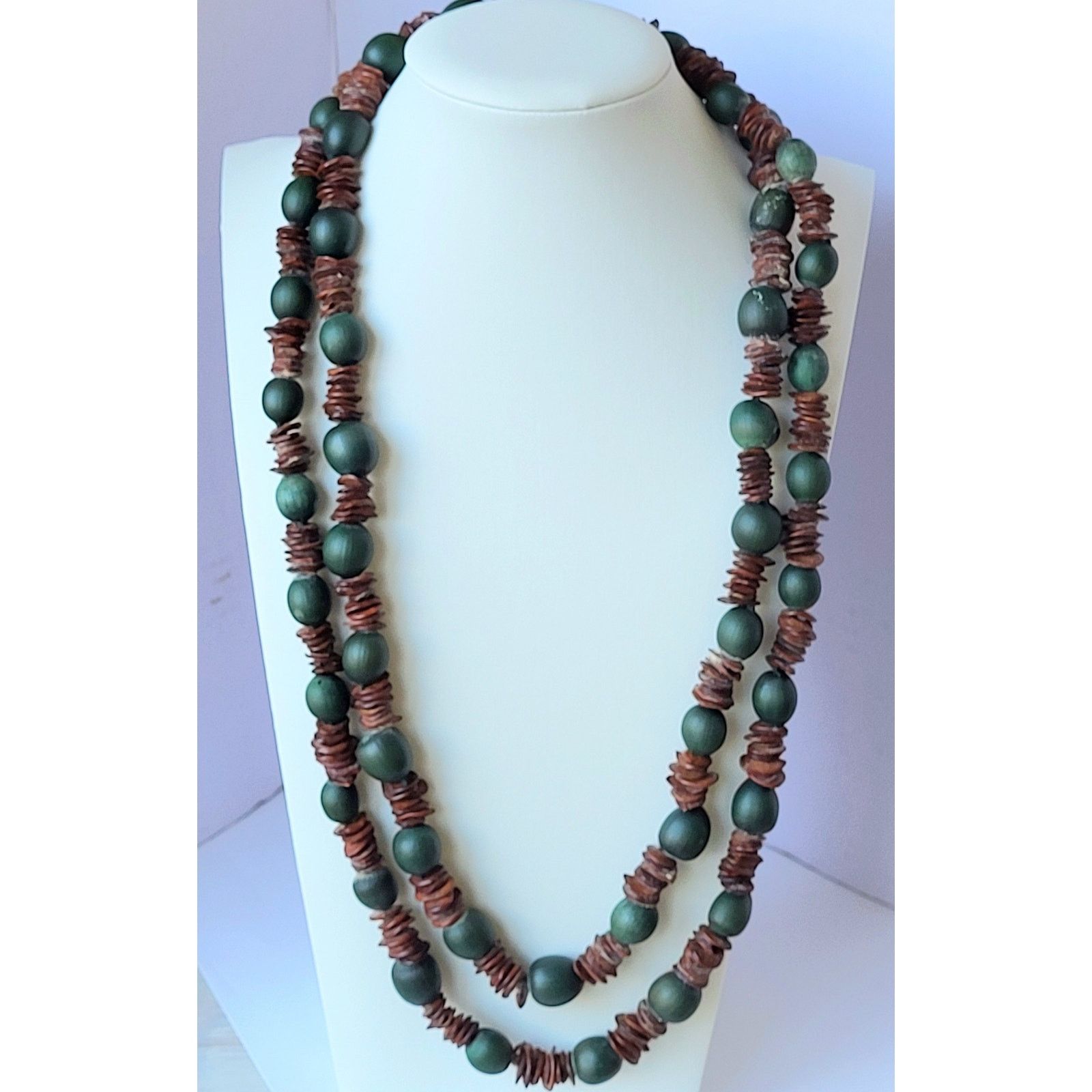 & Other Stories Boho Green Seed & Coconut Shell Long Strand Necklace - 48" Size ONE SIZE - 3 Thumbnail