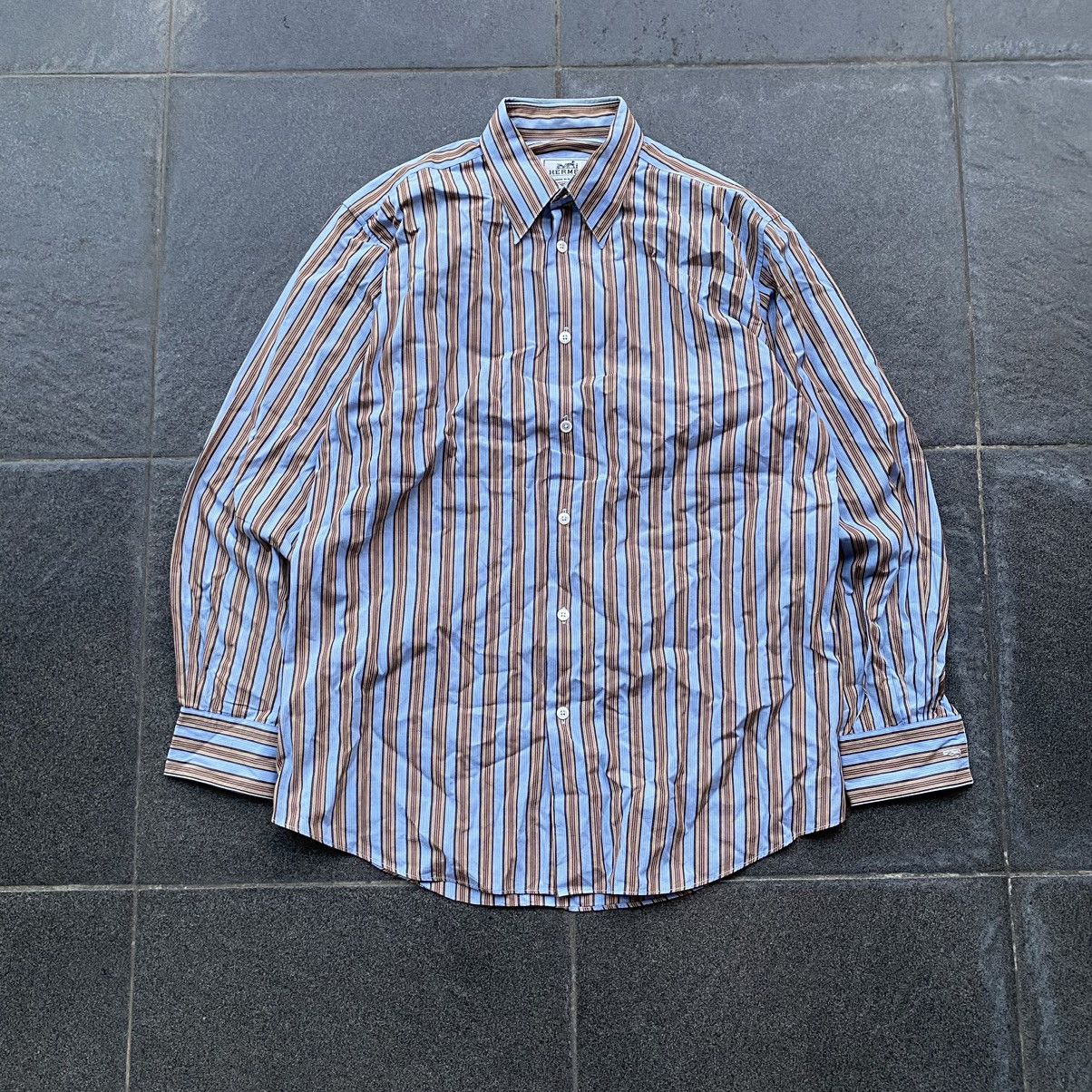 Hermes 90s Vintage Hermes Paris Striped Button Down Striped Shirt Size US M / EU 48-50 / 2 - 2 Thumbnail