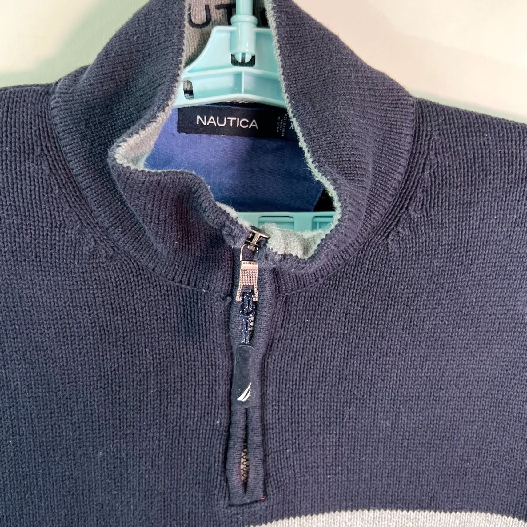 Nautica Nautica Mens Cotton Collared 1/4 Zip Long Sleeves Blue Pullover Sweater Size XL Size US XL / EU 56 / 4 - 4 Thumbnail