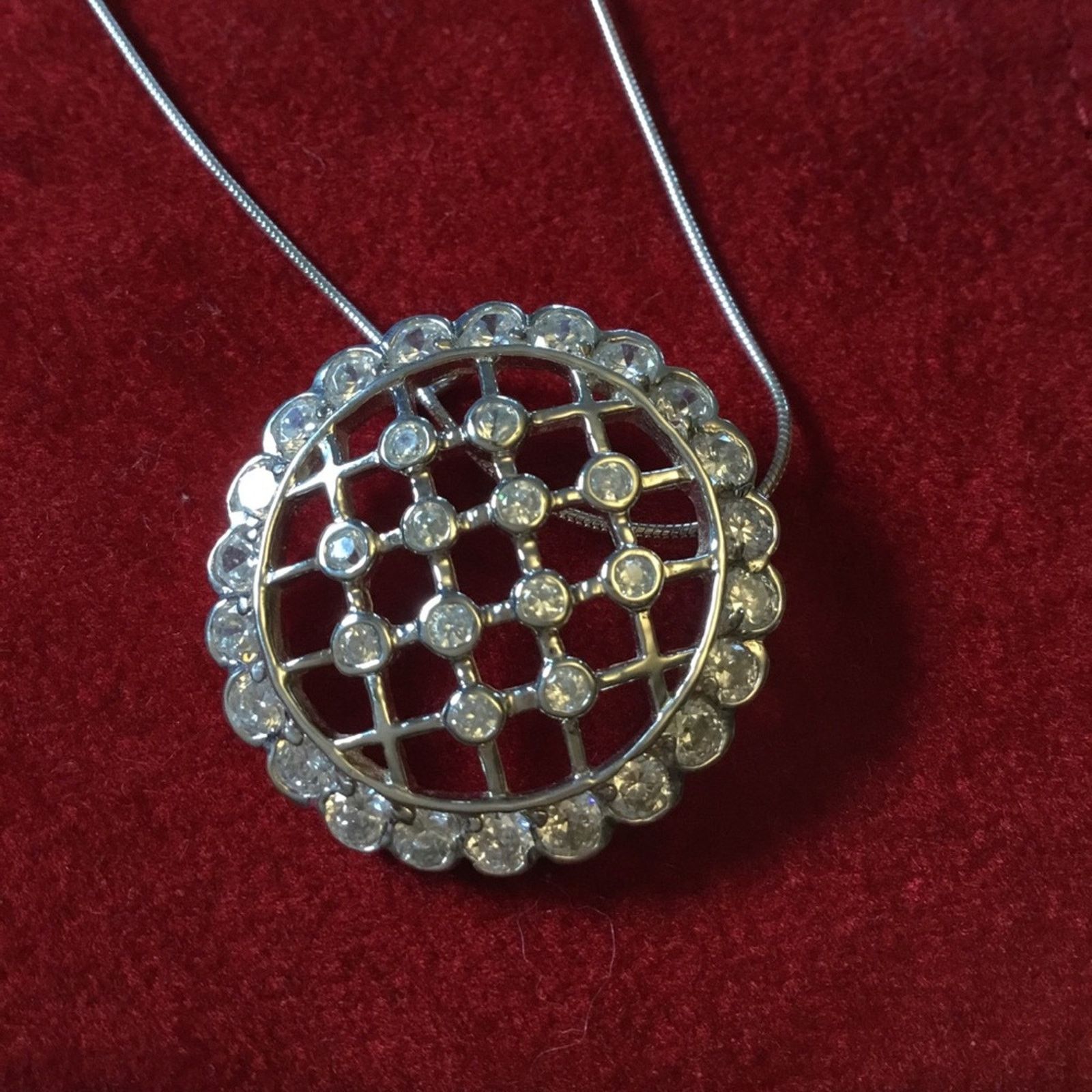 Other Sterling Silver Round Crystal Raindrop Pendant Necklace Size ONE SIZE - 1 Thumbnail